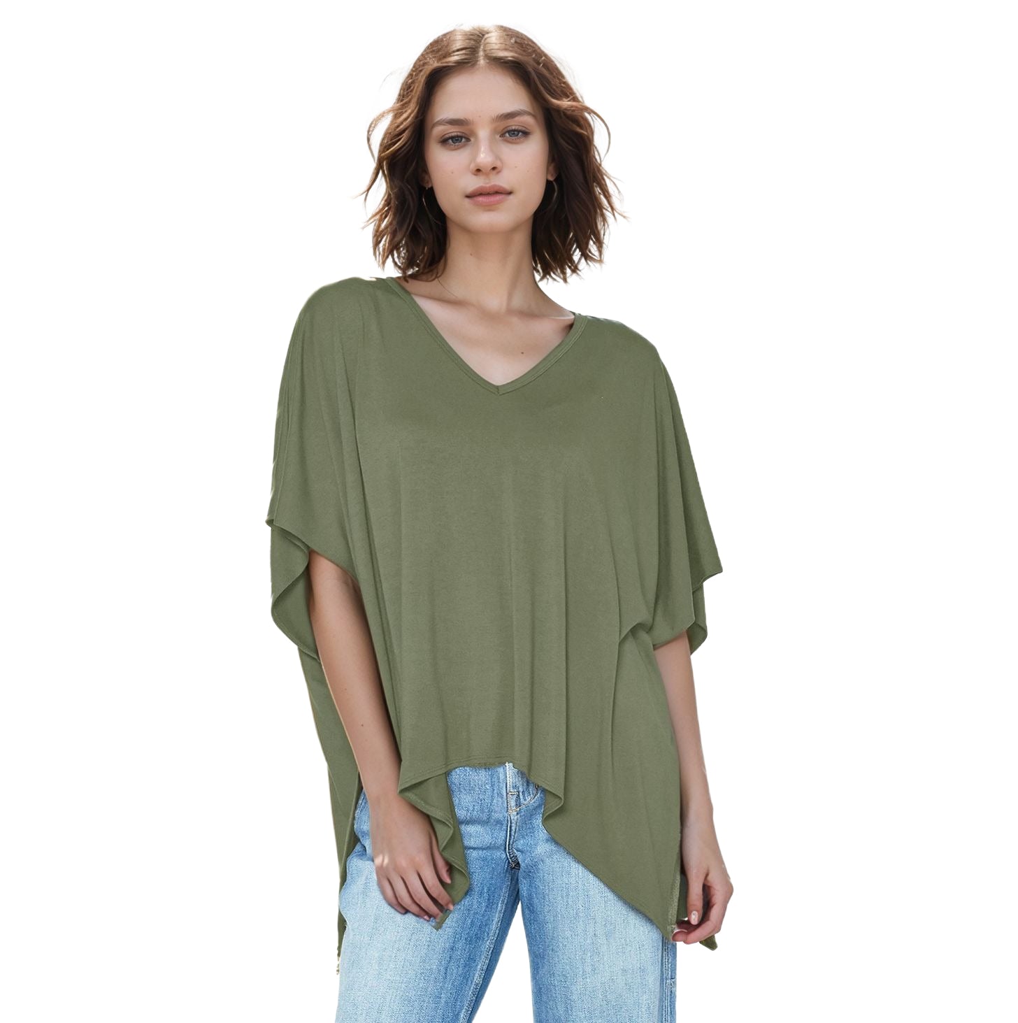 Women's Basic V-Neck Poncho Styled Tunic