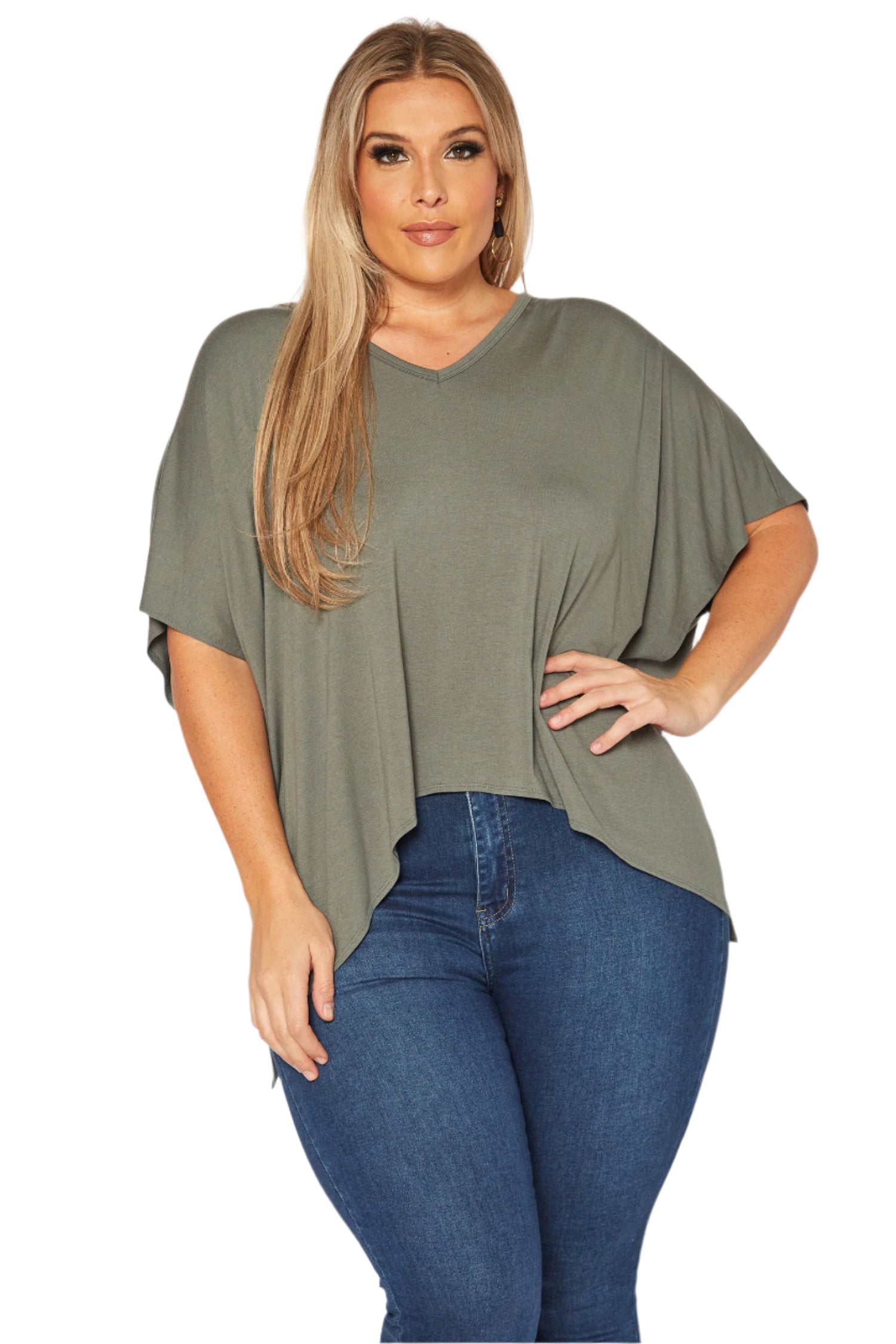 Bellatrix Plus Basic V-Neck Poncho Styled Tunic
