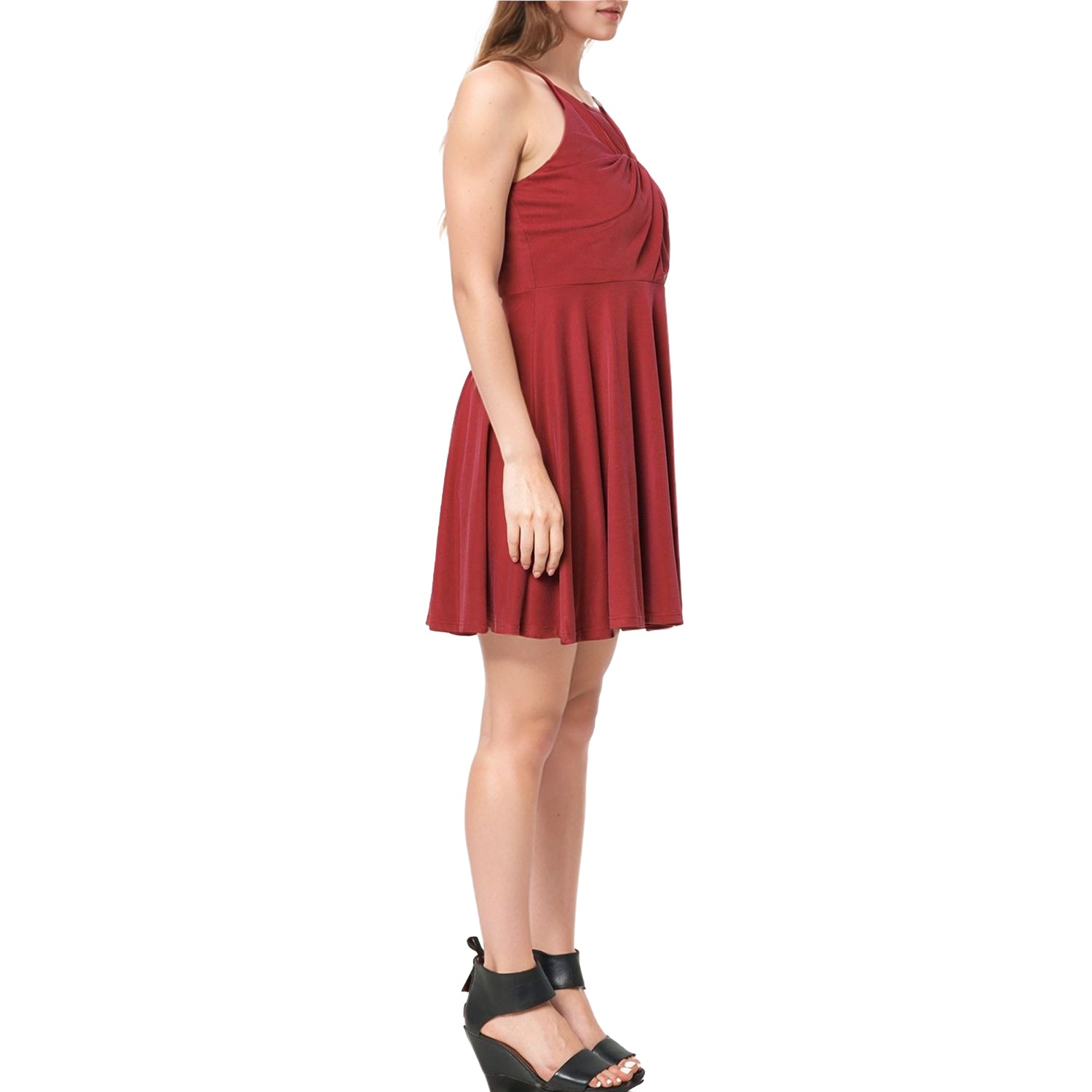 Women's Halter Neck Gathered Front Dress In Wine