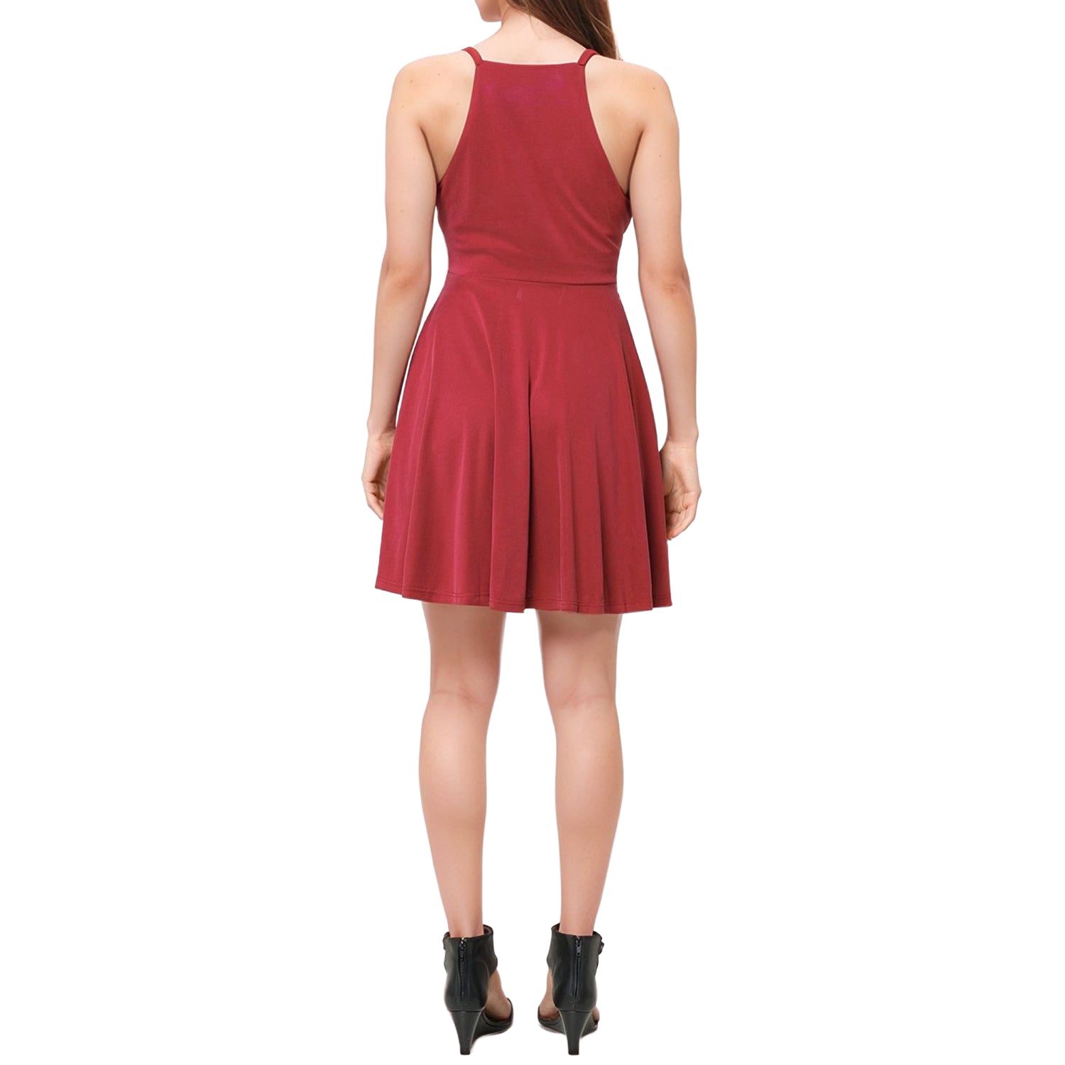 Women's Halter Neck Gathered Front Dress In Wine