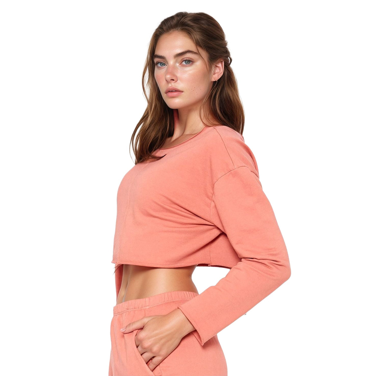 Cropped Scoop Neck Terry Sweatshirt