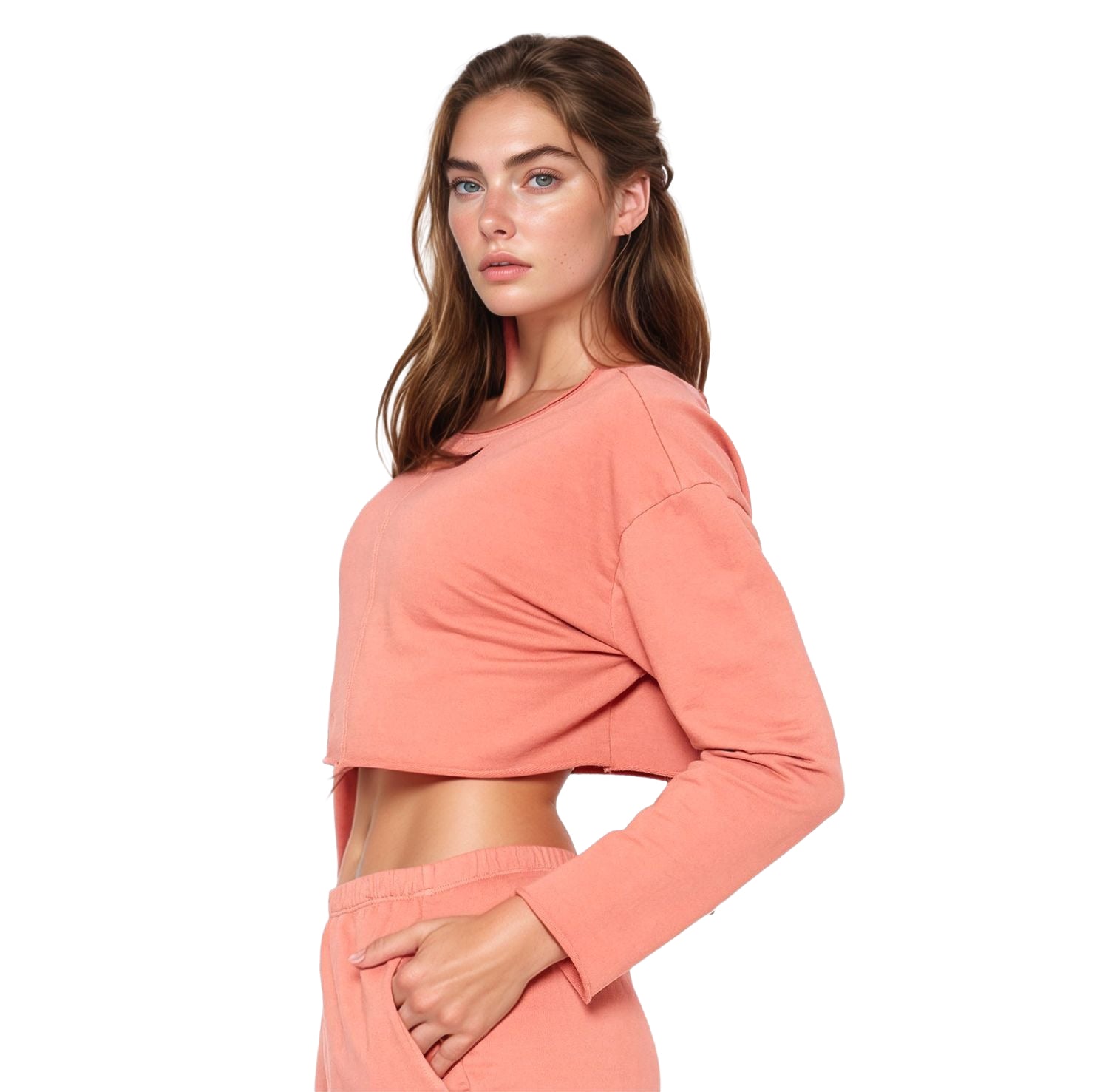 Cropped Scoop Neck Terry Sweatshirt