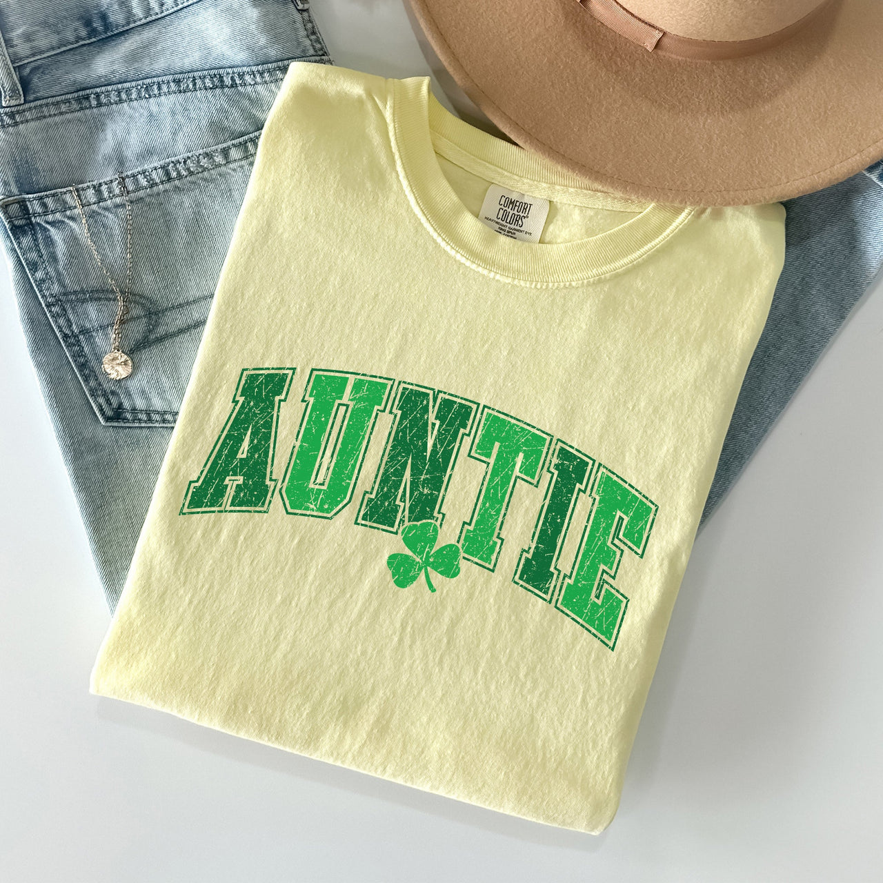 Auntie St Patrick's Day Shamrock Cozy Wear For Family Festivities And Irish Pride Comfort Colors Tee