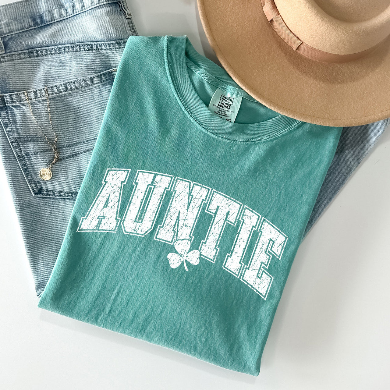 Auntie St Patrick's Day Shamrock Cozy Wear For Family Festivities And Irish Pride Comfort Colors Tee