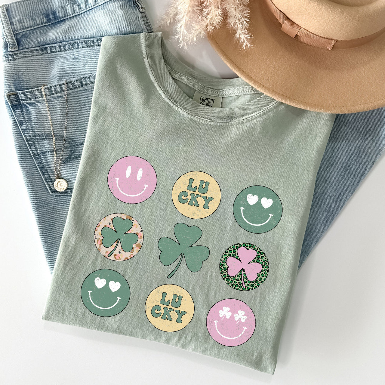 Retro Lucky Smileys St Patrick's Day Deluxe Edition Limited Release Comfort Colors Tee