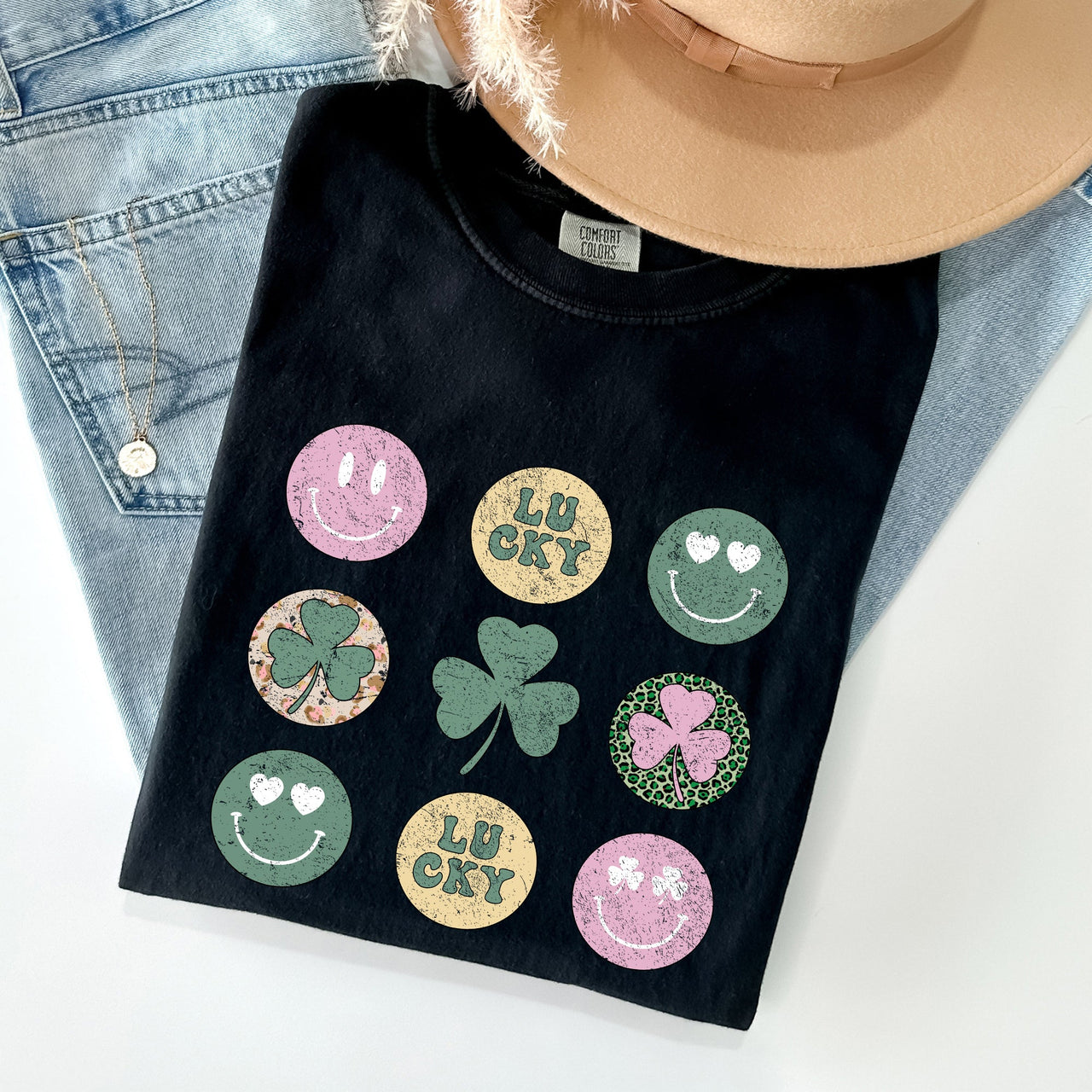 Retro Lucky Smileys St Patrick's Day Deluxe Edition Limited Release Comfort Colors Tee