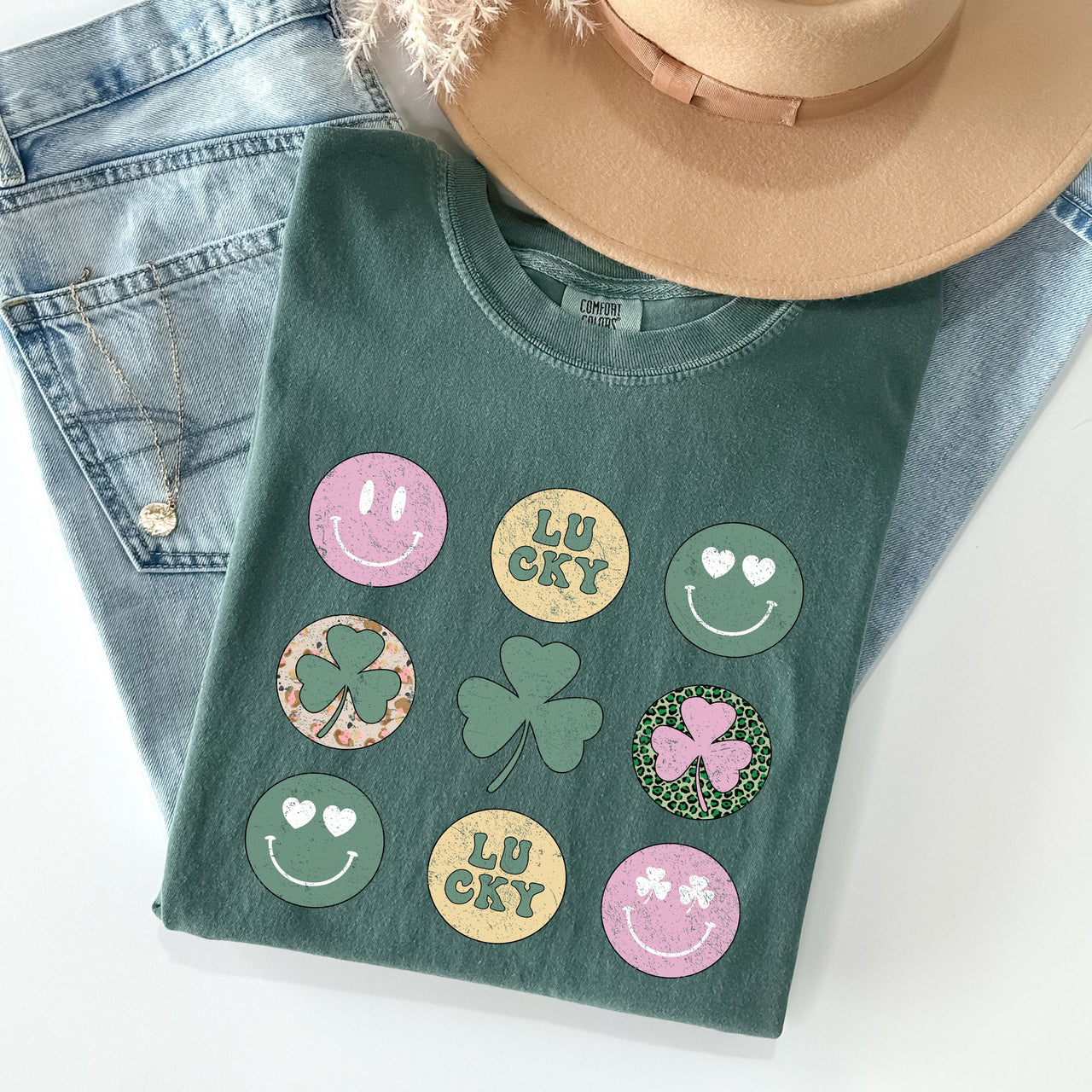 Retro Lucky Smileys St Patrick's Day Deluxe Edition Limited Release Comfort Colors Tee