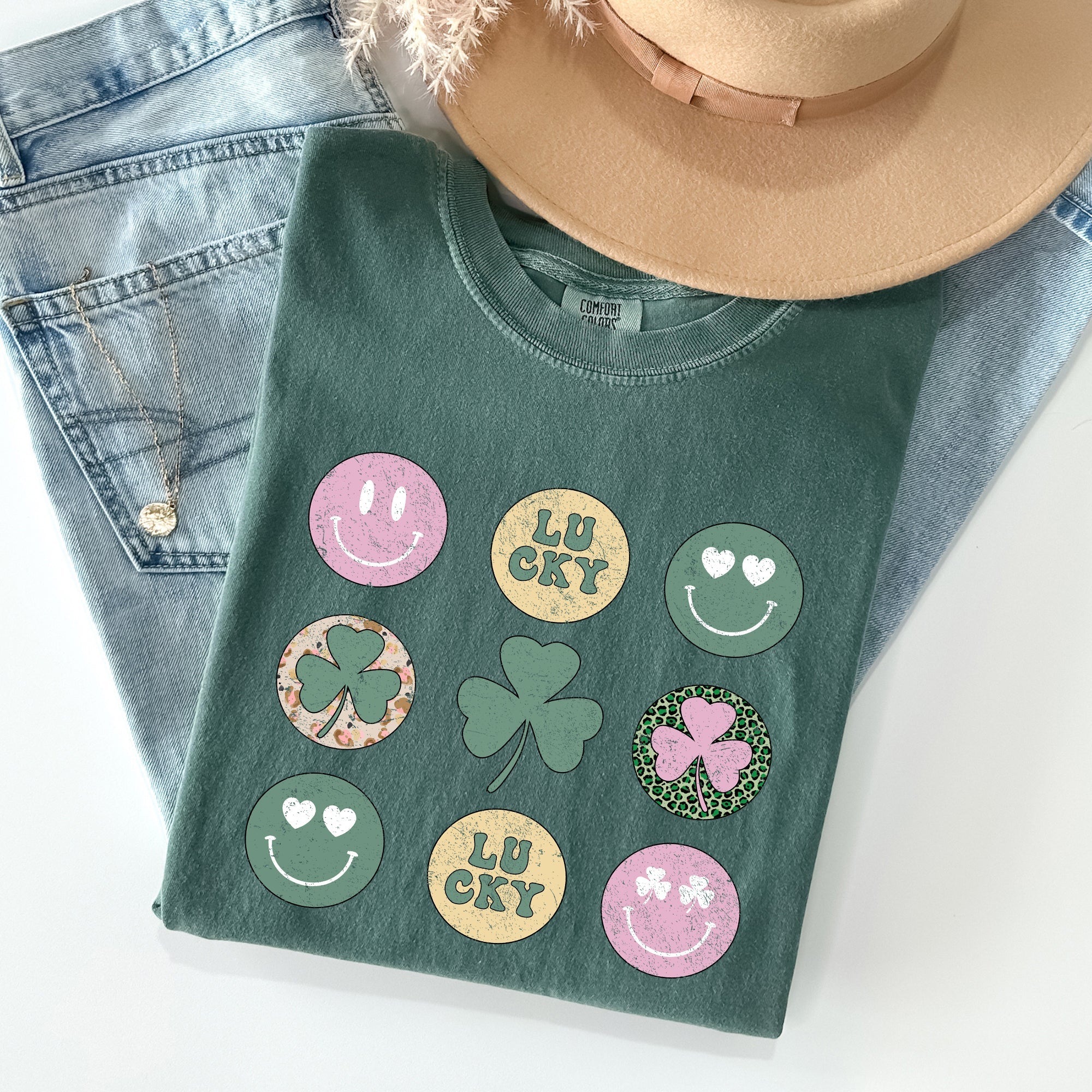 Retro Lucky Smileys St Patrick's Day Deluxe Edition Limited Release Comfort Colors Tee