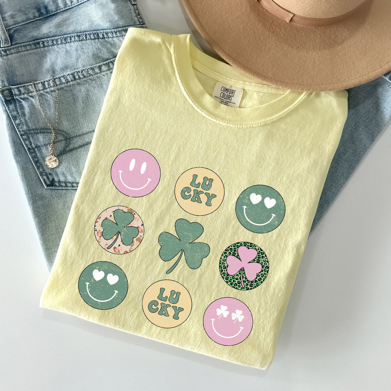 Retro Lucky Smileys St Patrick's Day Deluxe Edition Limited Release Comfort Colors Tee