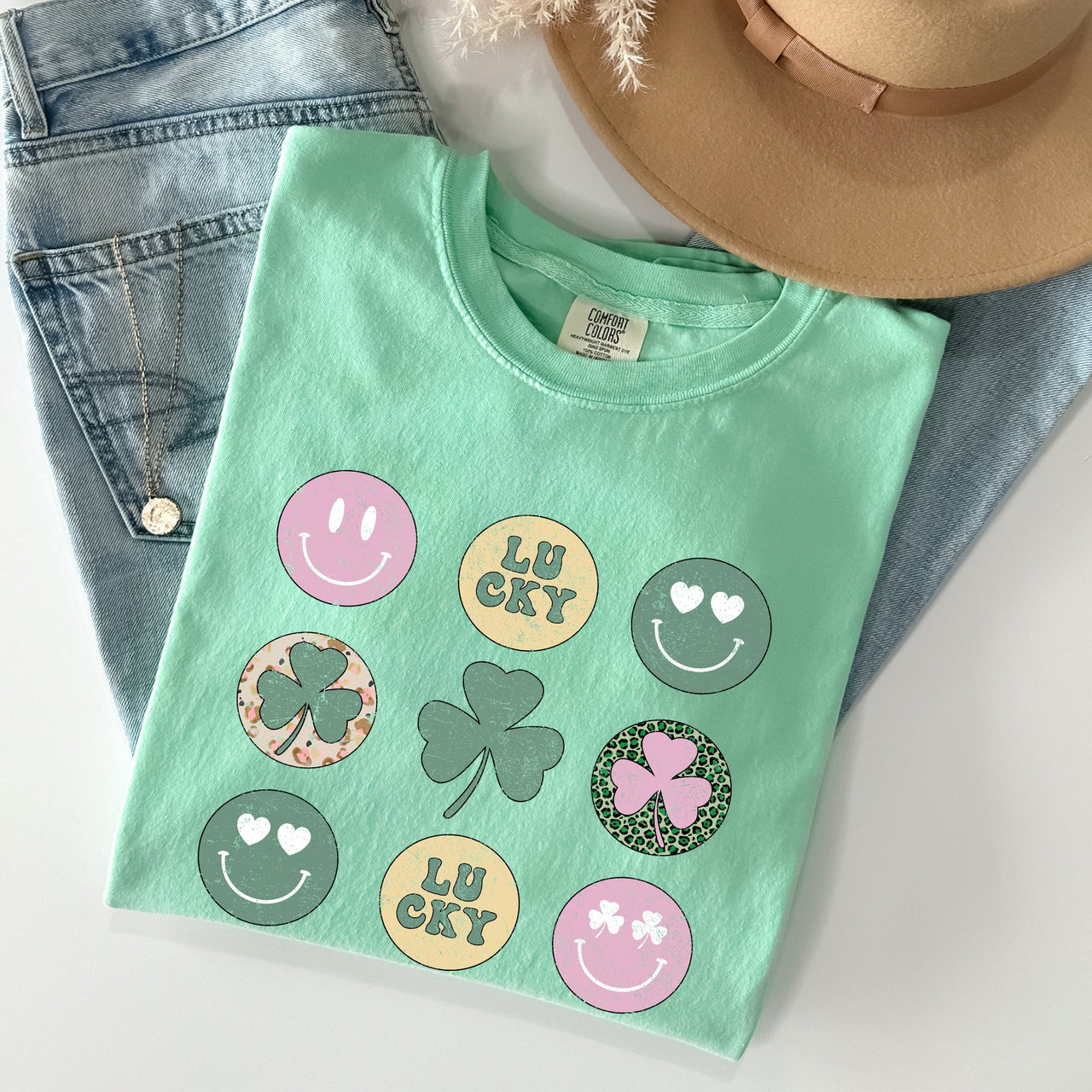 Retro Lucky Smileys St Patrick's Day Deluxe Edition Limited Release Comfort Colors Tee