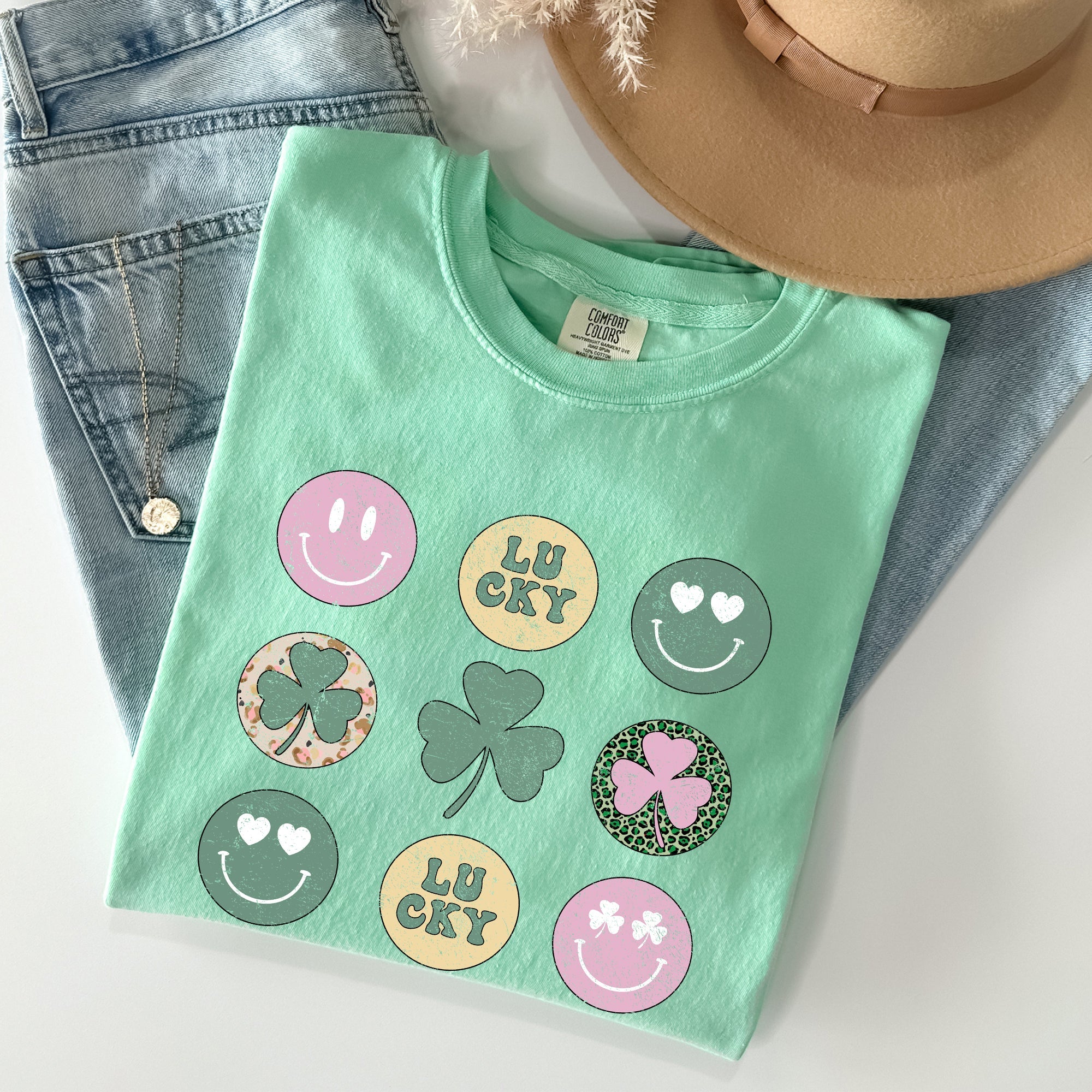 Retro Lucky Smileys St Patrick's Day Deluxe Edition Limited Release Comfort Colors Tee