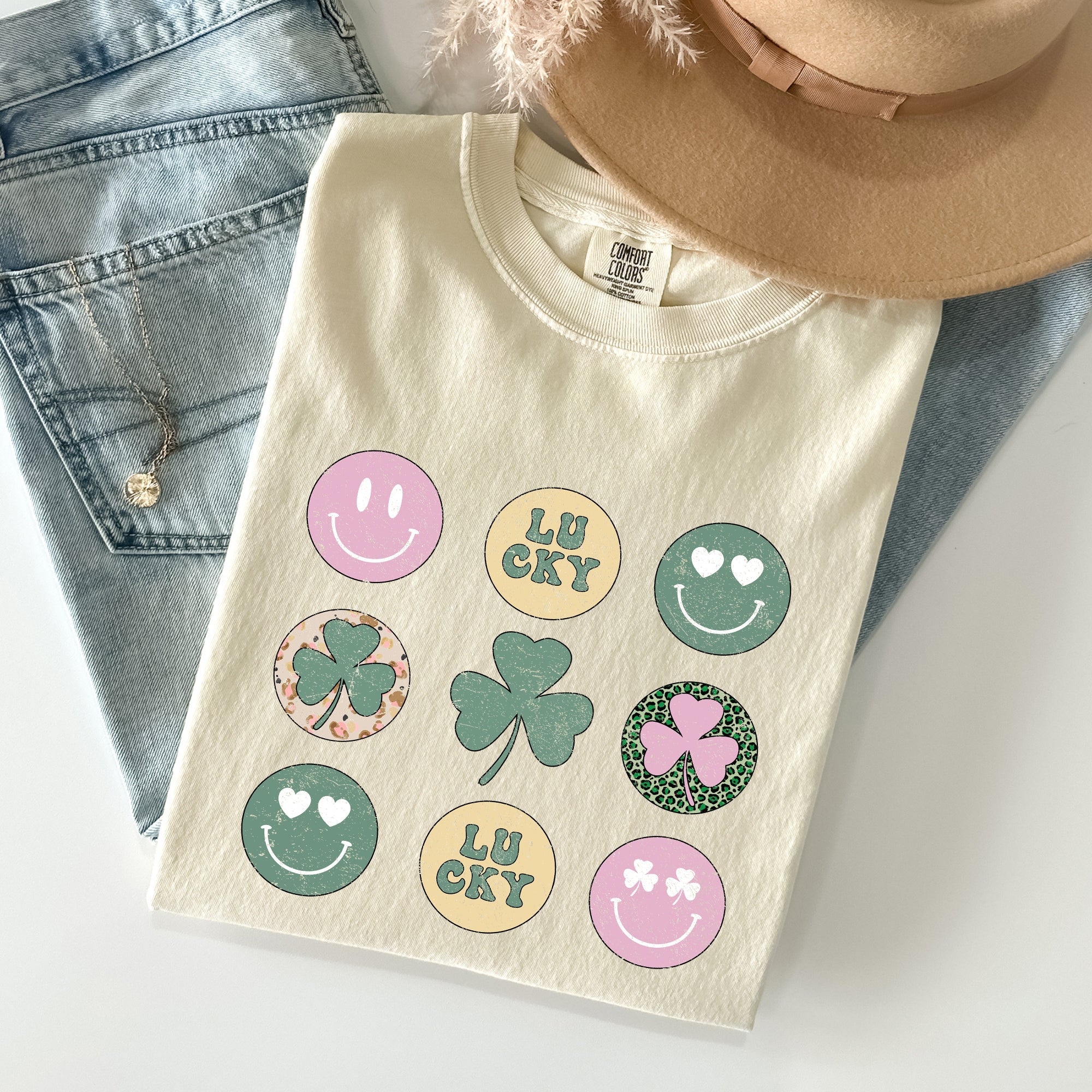 Retro Lucky Smileys St Patrick's Day Deluxe Edition Limited Release Comfort Colors Tee