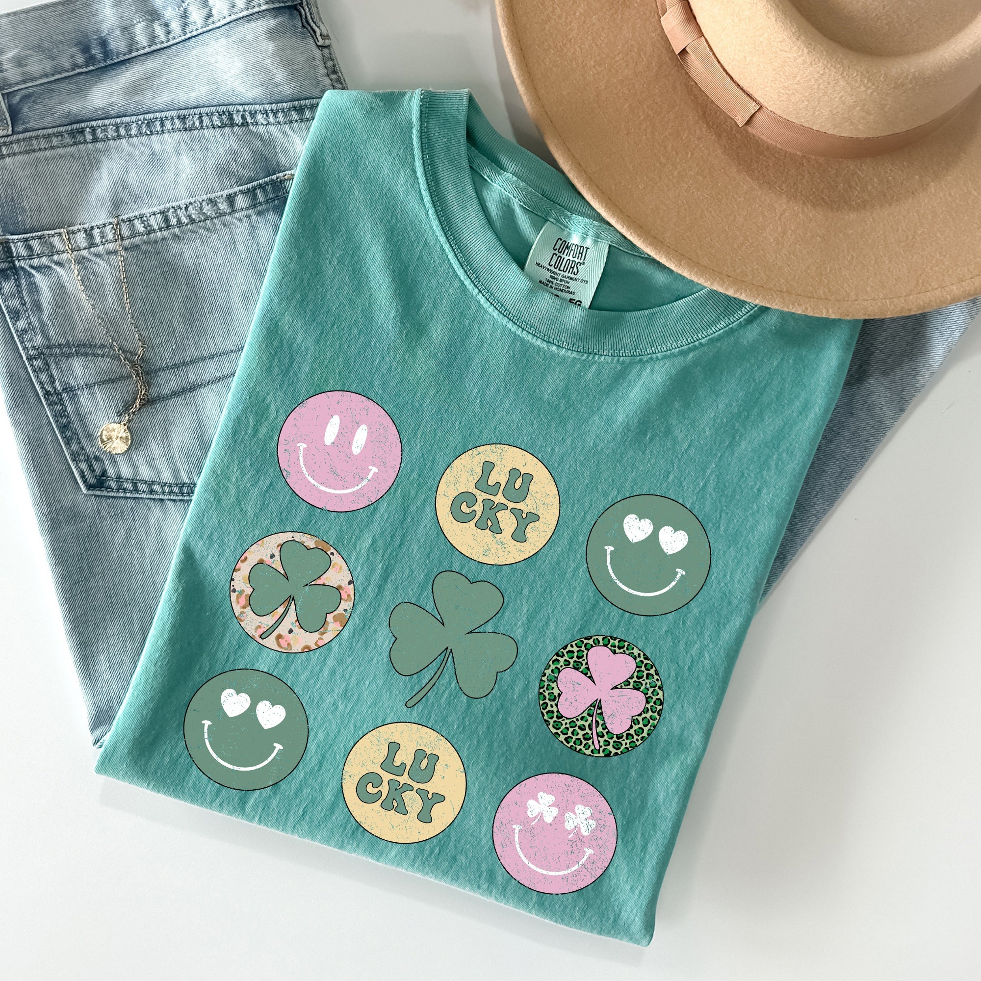 Retro Lucky Smileys St Patrick's Day Deluxe Edition Limited Release Comfort Colors Tee