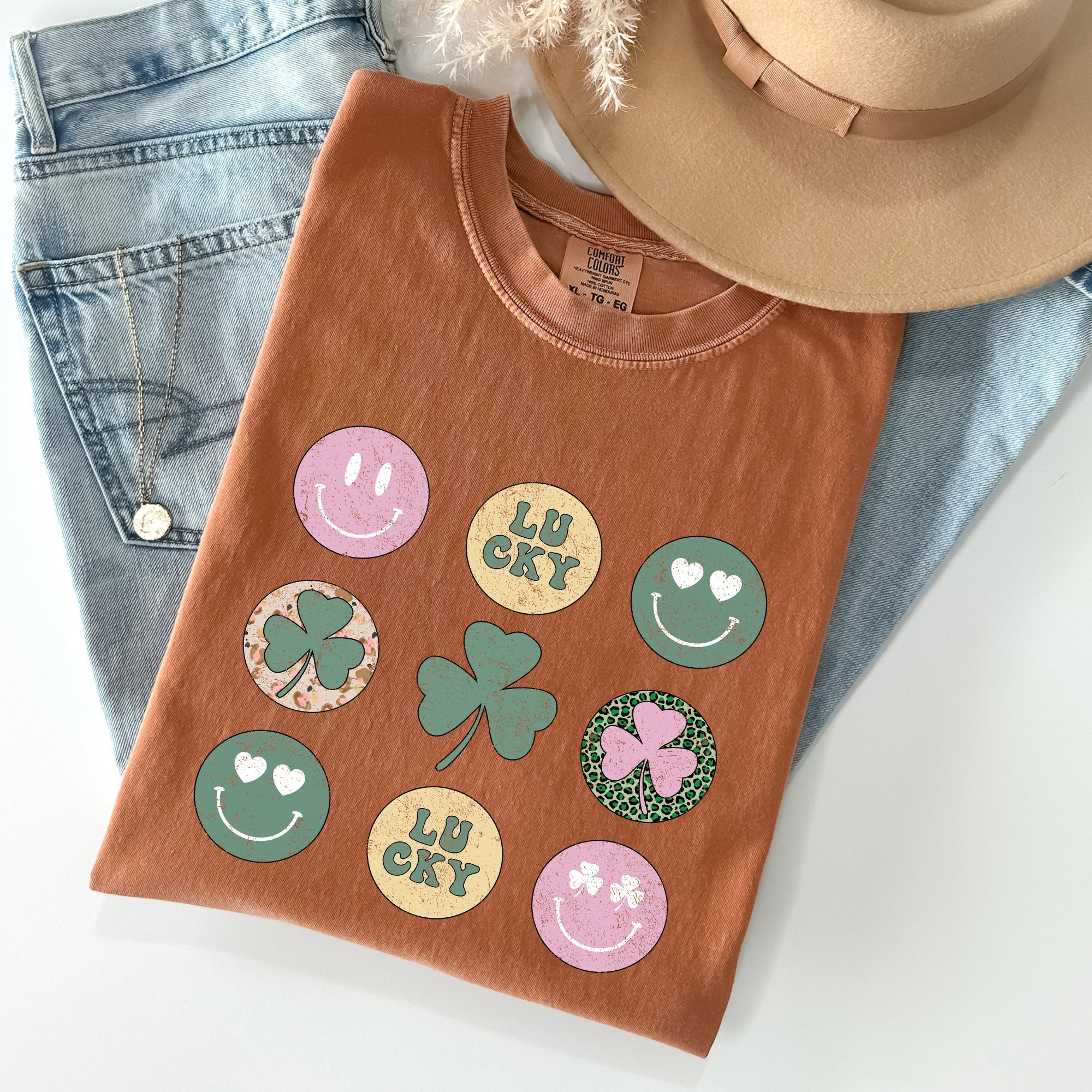 Retro Lucky Smileys St Patrick's Day Deluxe Edition Limited Release Comfort Colors Tee