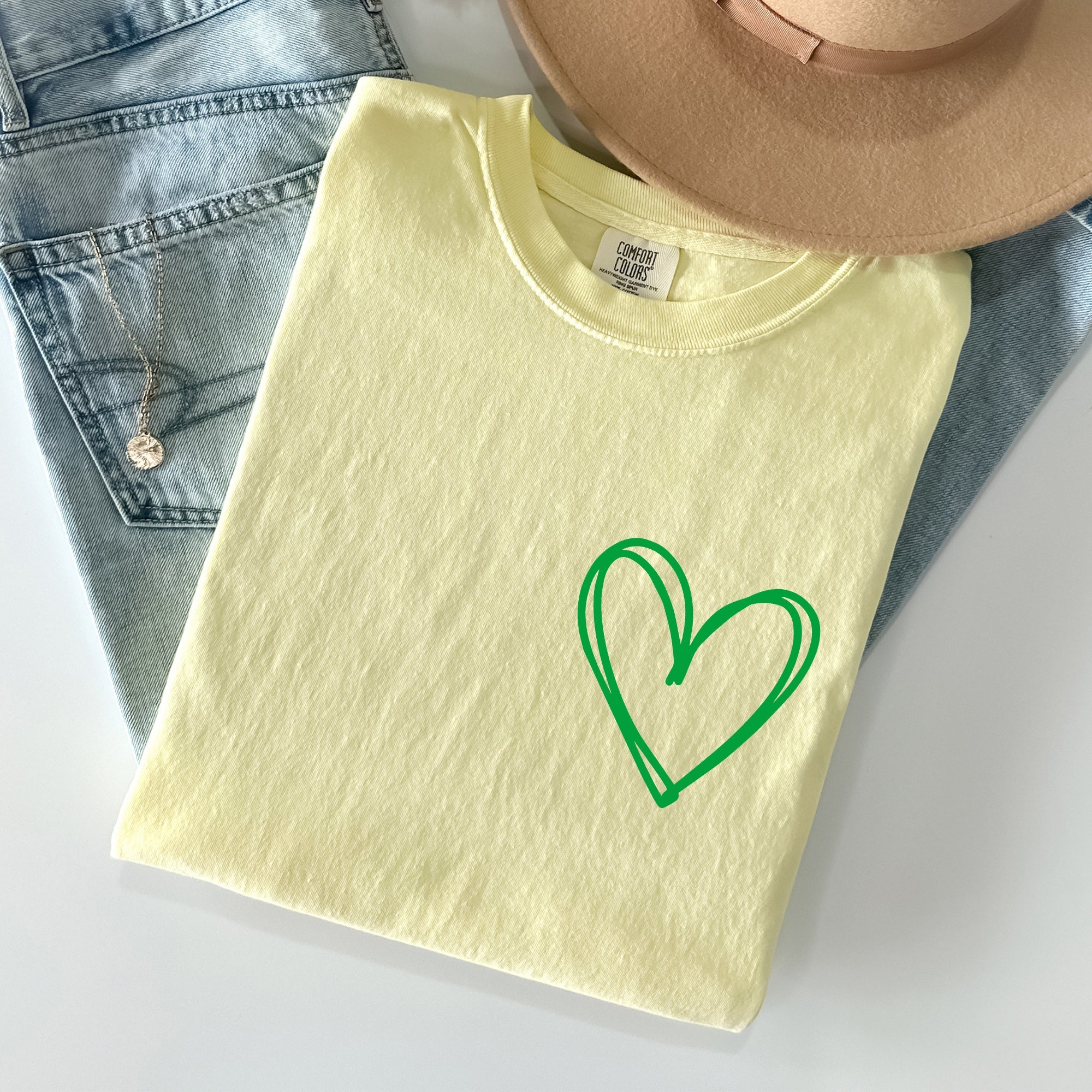 Double Heart, Pocket Print, St Patrick's Day Edition With Celtic Charm Comfort Colors Tee
