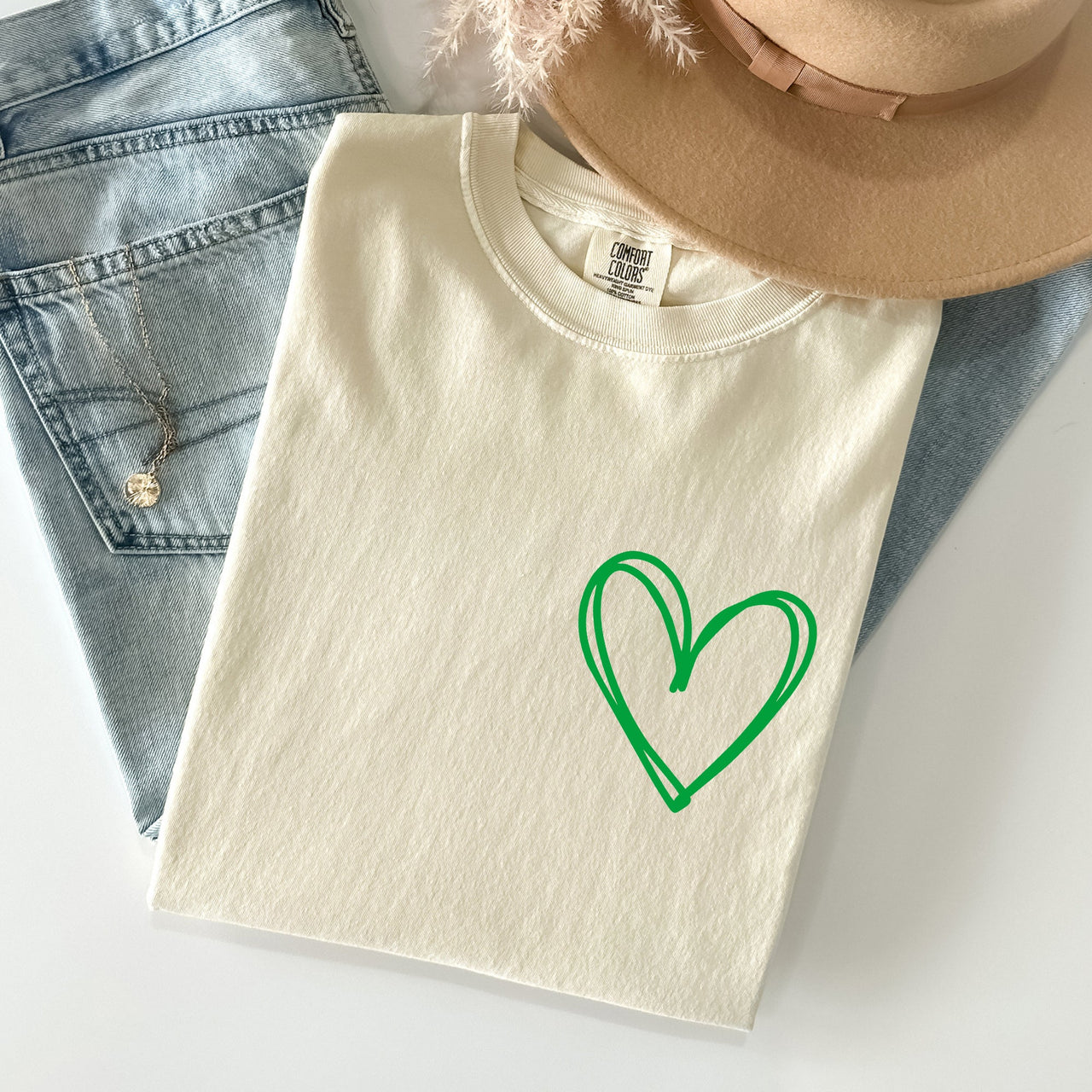 Double Heart, Pocket Print, St Patrick's Day Edition With Celtic Charm Comfort Colors Tee