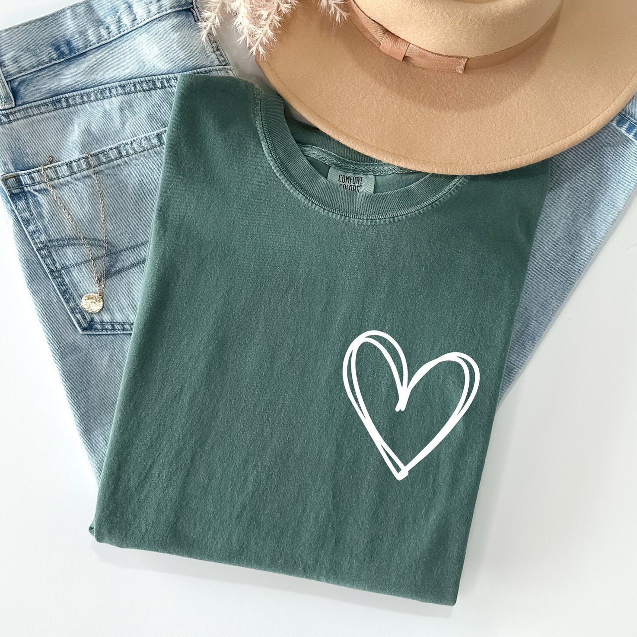 Double Heart, Pocket Print, St Patrick's Day Edition With Celtic Charm Comfort Colors Tee