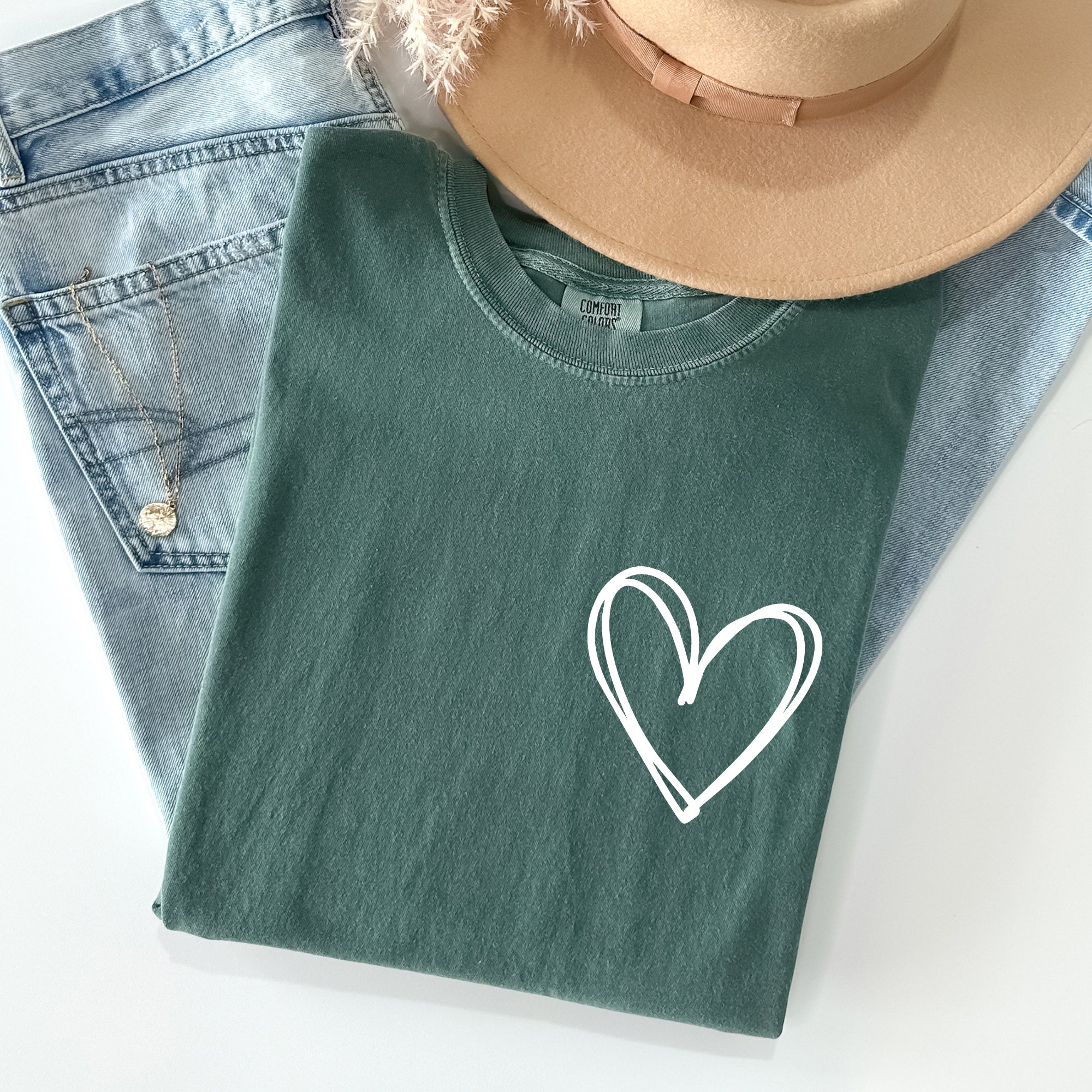 Double Heart, Pocket Print, St Patrick's Day Edition With Celtic Charm Comfort Colors Tee