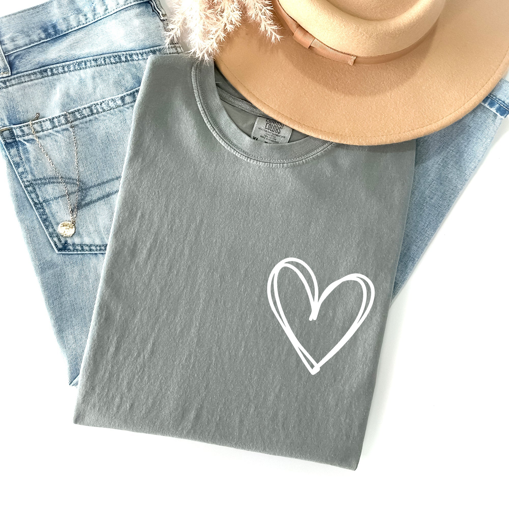 Double Heart, Pocket Print, St Patrick's Day Edition With Celtic Charm Comfort Colors Tee