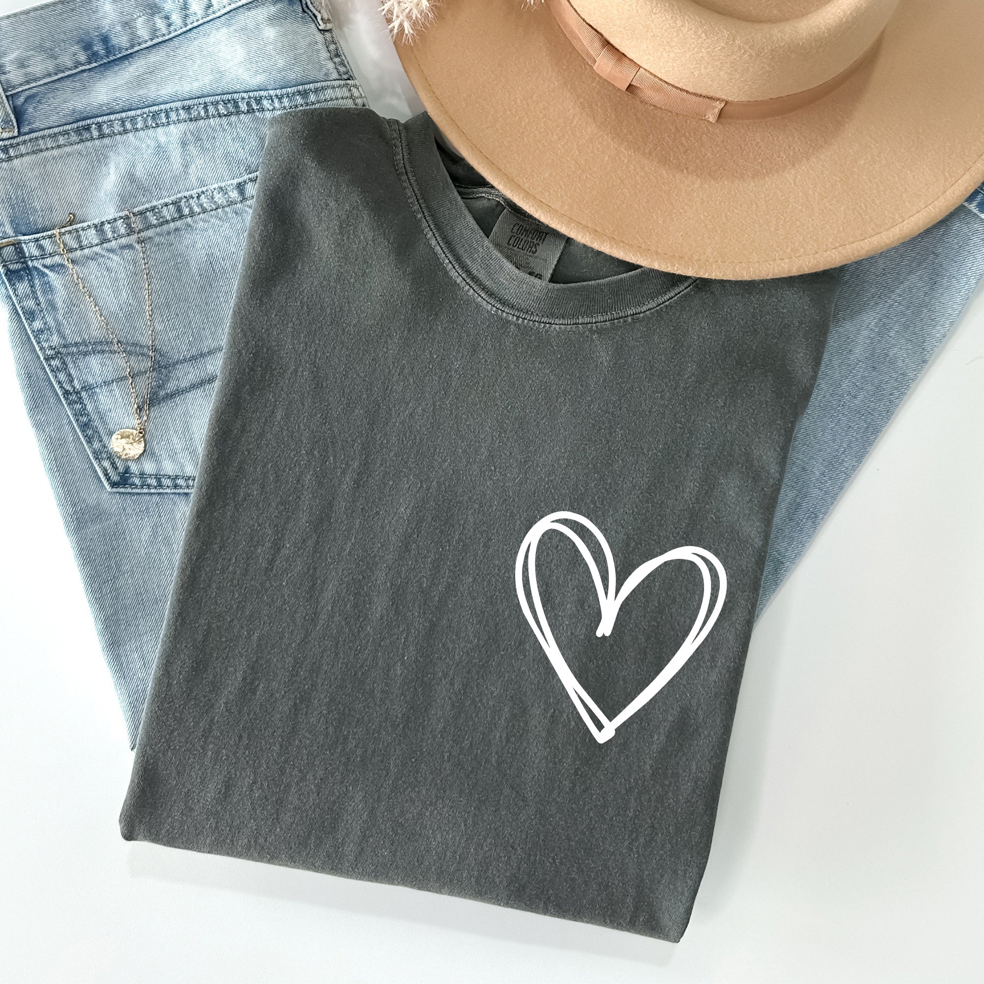 Double Heart, Pocket Print, St Patrick's Day Edition With Celtic Charm Comfort Colors Tee