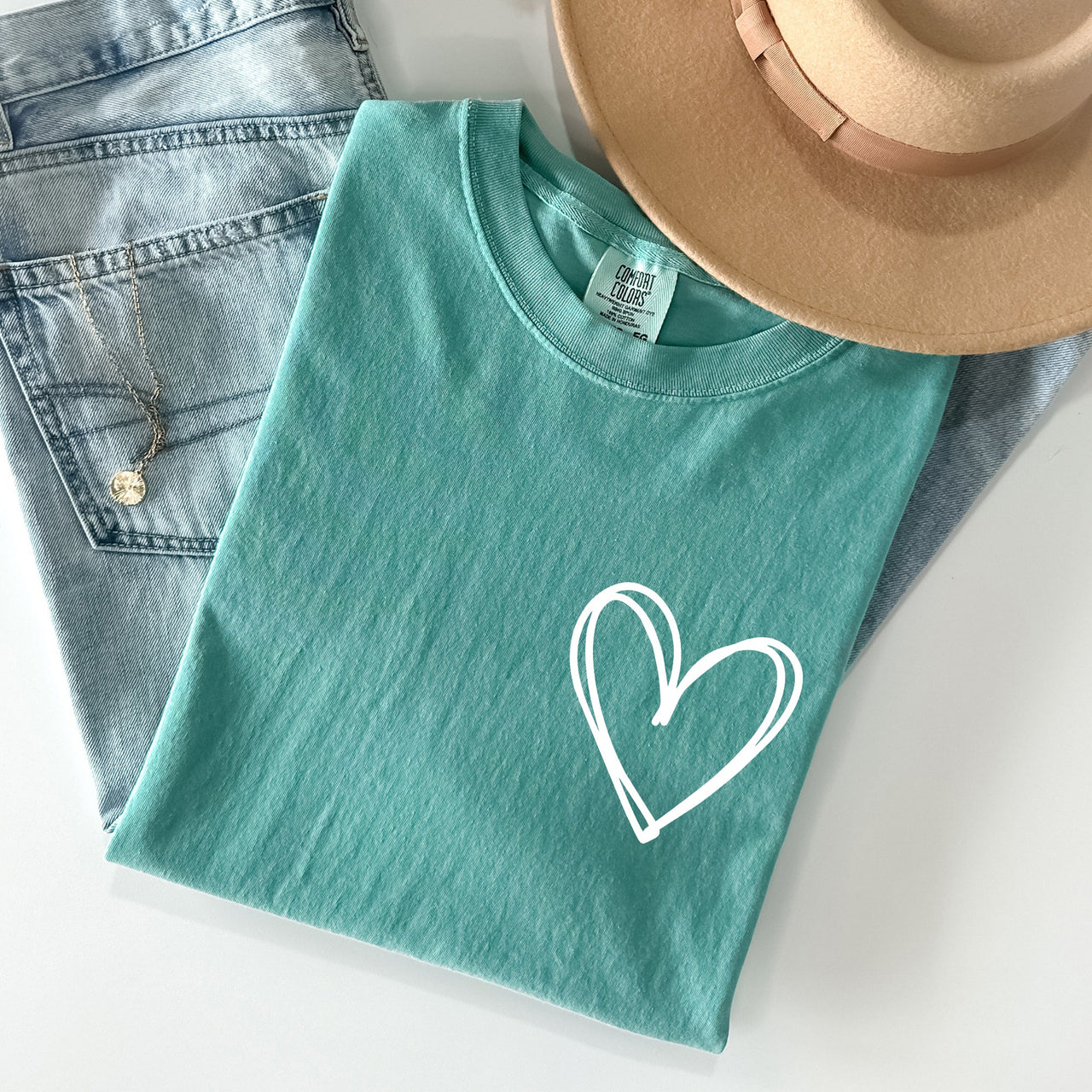 Double Heart, Pocket Print, St Patrick's Day Edition With Celtic Charm Comfort Colors Tee