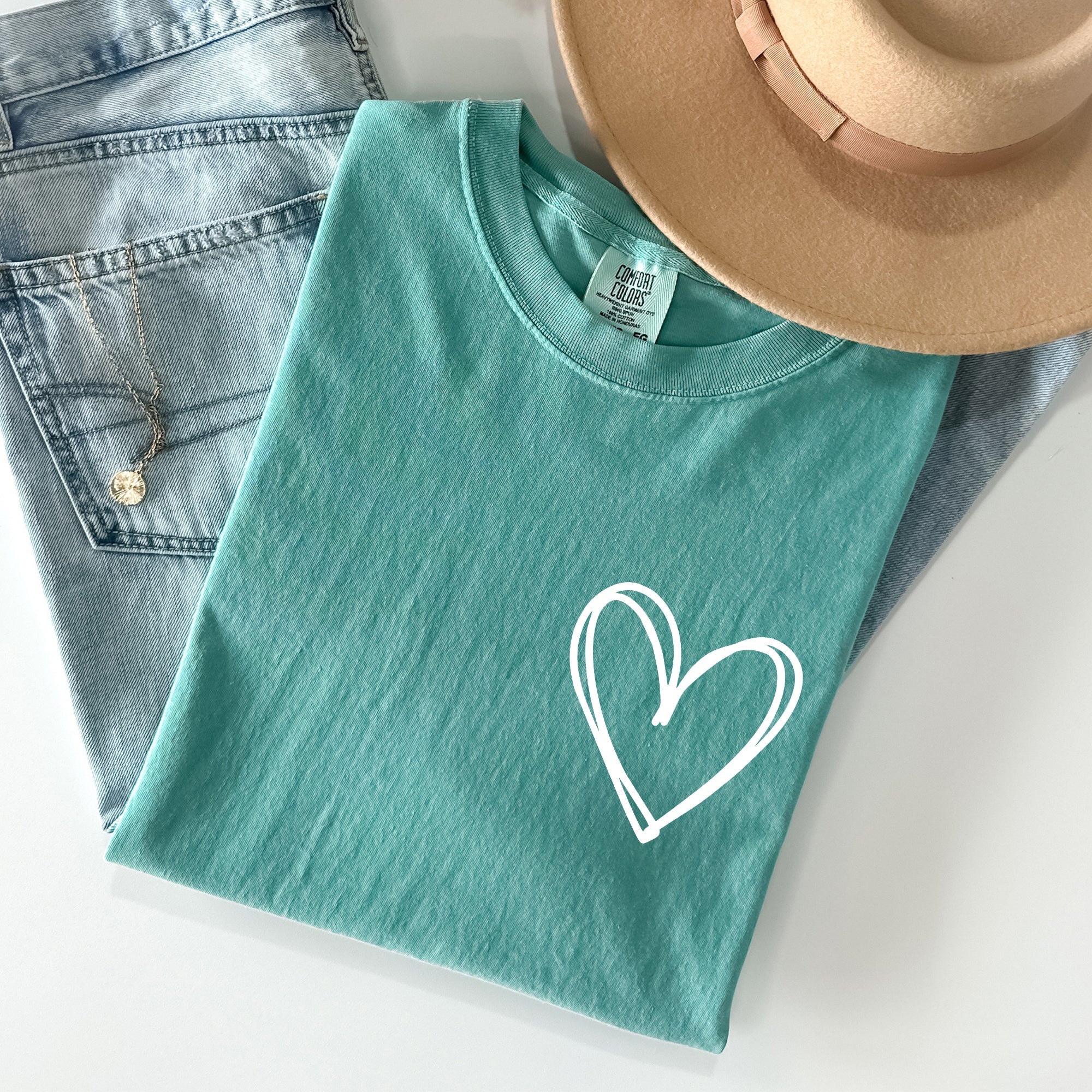 Double Heart, Pocket Print, St Patrick's Day Edition With Celtic Charm Comfort Colors Tee