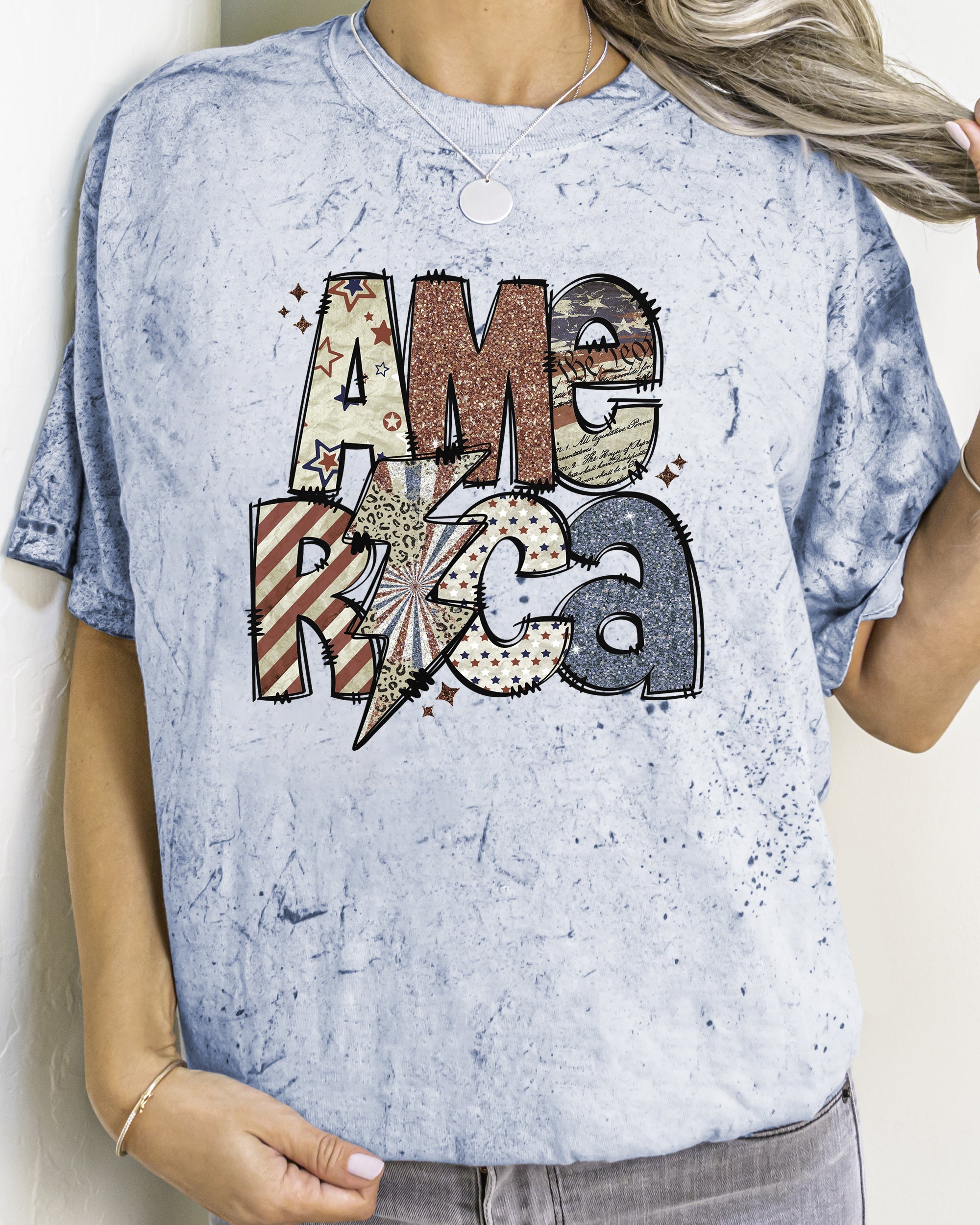 America Patriotic Lightning Bolt Patterns Patch Color Blast Flag Edition Comfort Colors Tee