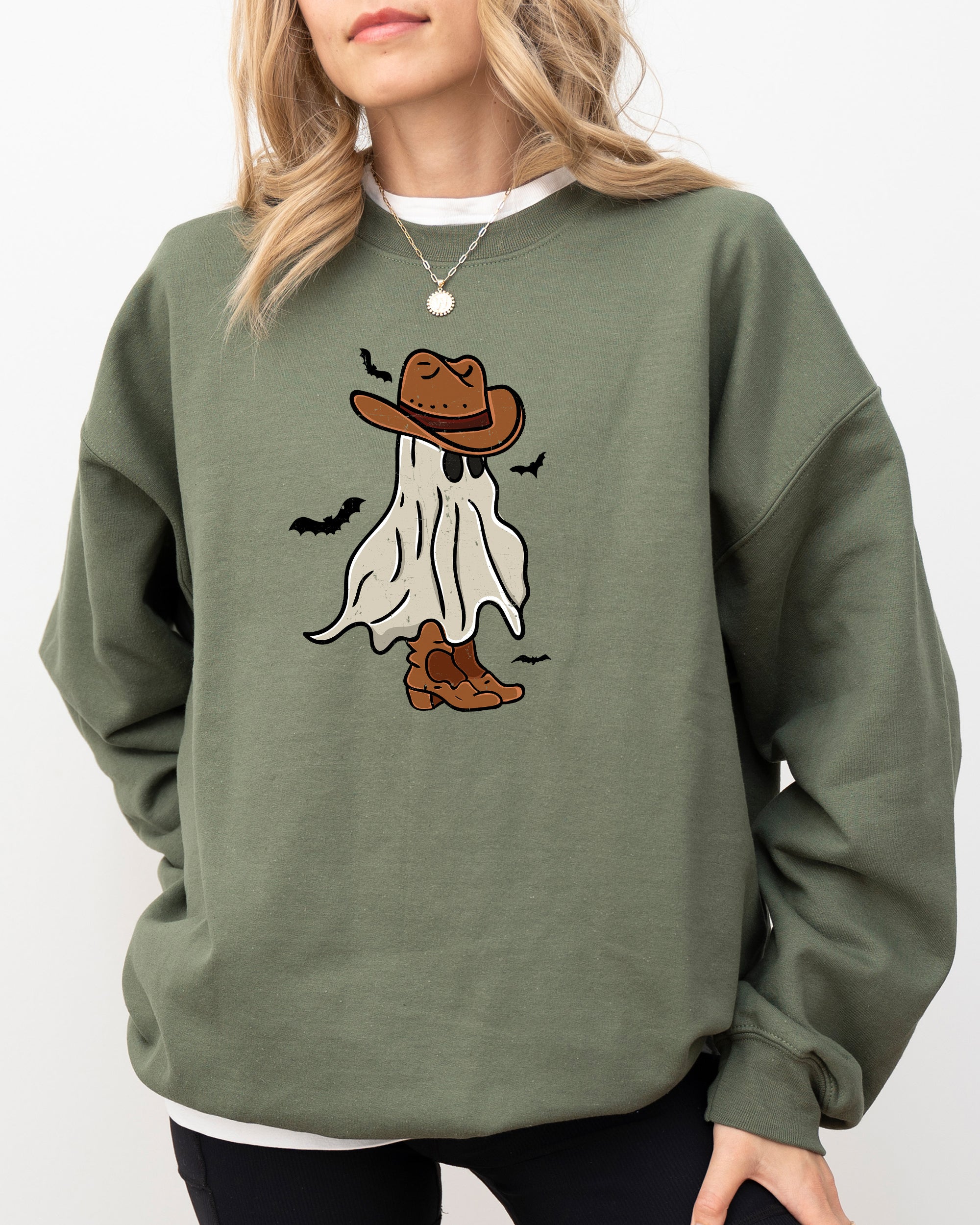 Mini Cowboy Ghost Hand-Drawn Western Fantasy Graphic Vintage Illustration Sweatshirt