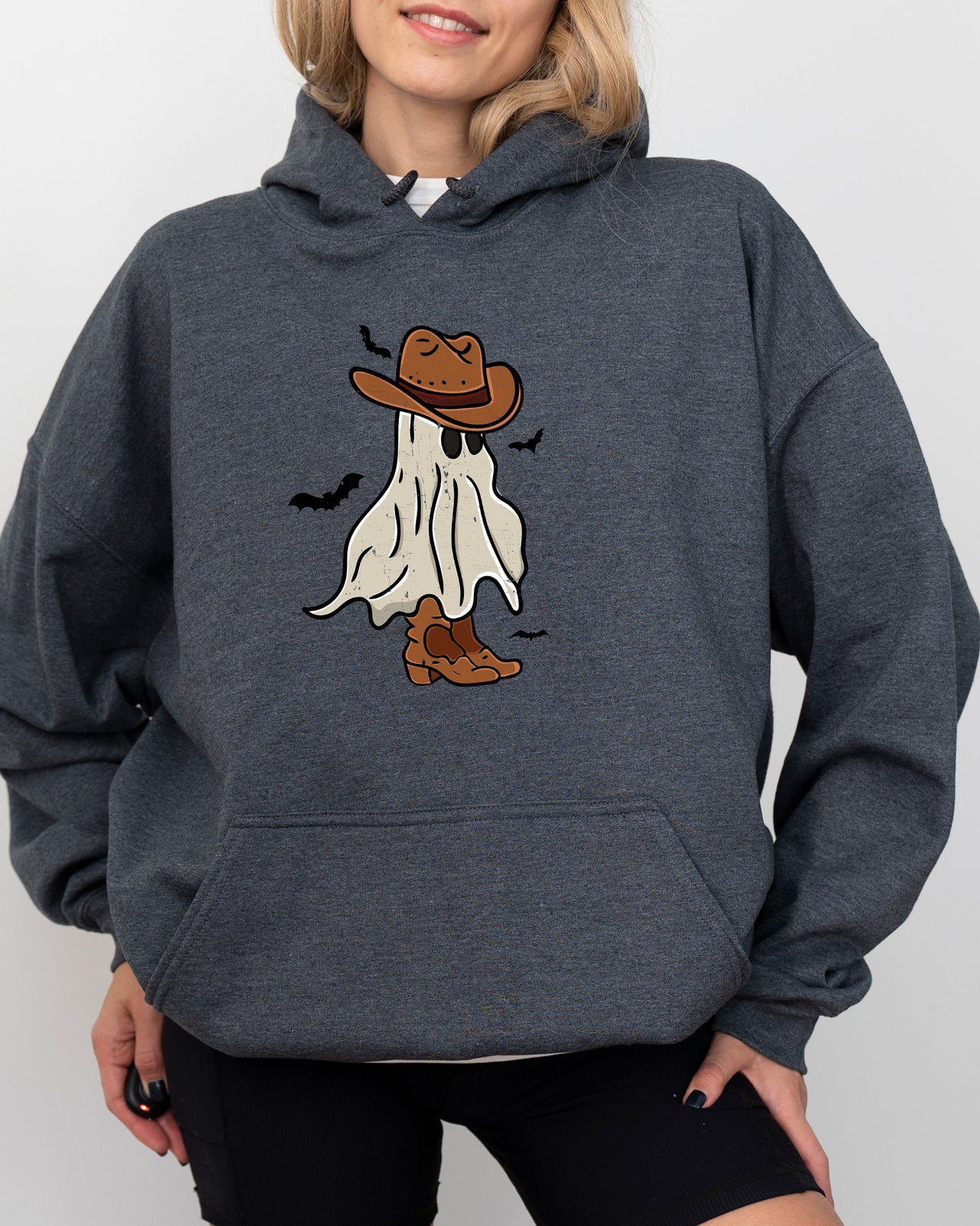 Mini Cowboy Ghost Vintage Retro Cartoon Western Nightlife Illustration Art Edition Hooded Sweatshirt