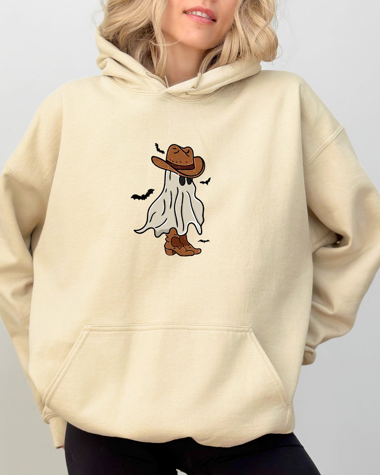 Mini Cowboy Ghost Vintage Retro Cartoon Western Nightlife Illustration Art Edition Hooded Sweatshirt