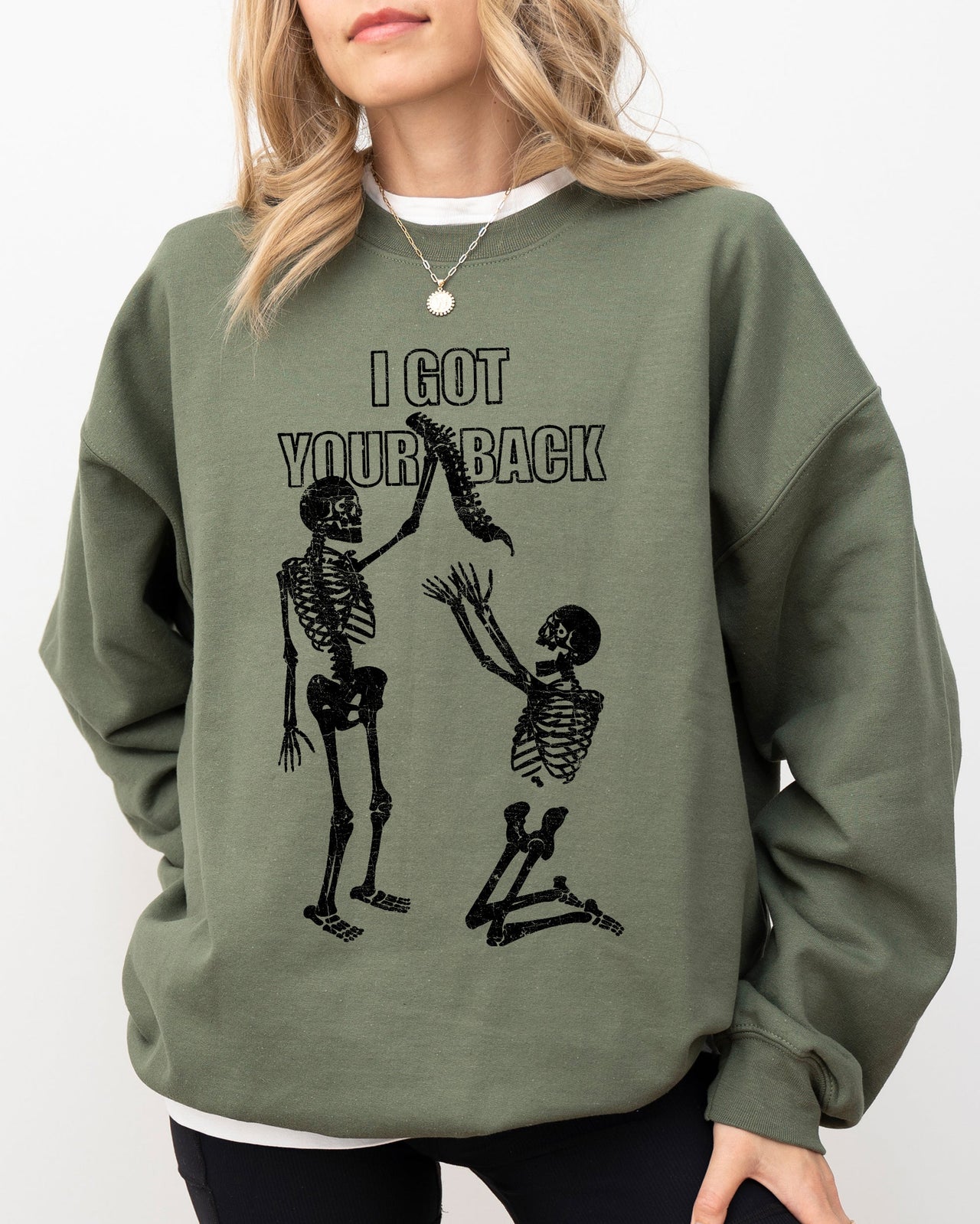 I Got Your Back Skeleton Retro Aesthetic Vintage Skull Graphic Premium Cozy Sweatshirt