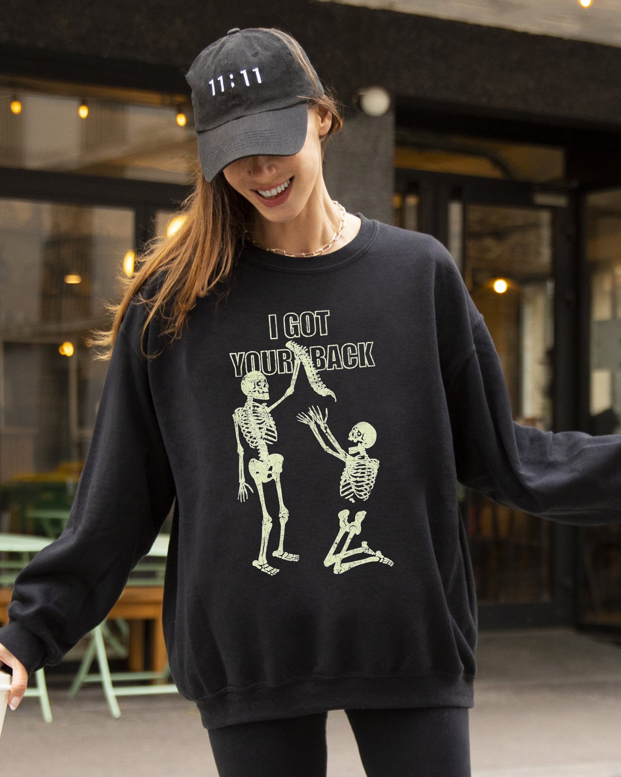 I Got Your Back Skeleton Retro Aesthetic Vintage Skull Graphic Premium Cozy Sweatshirt