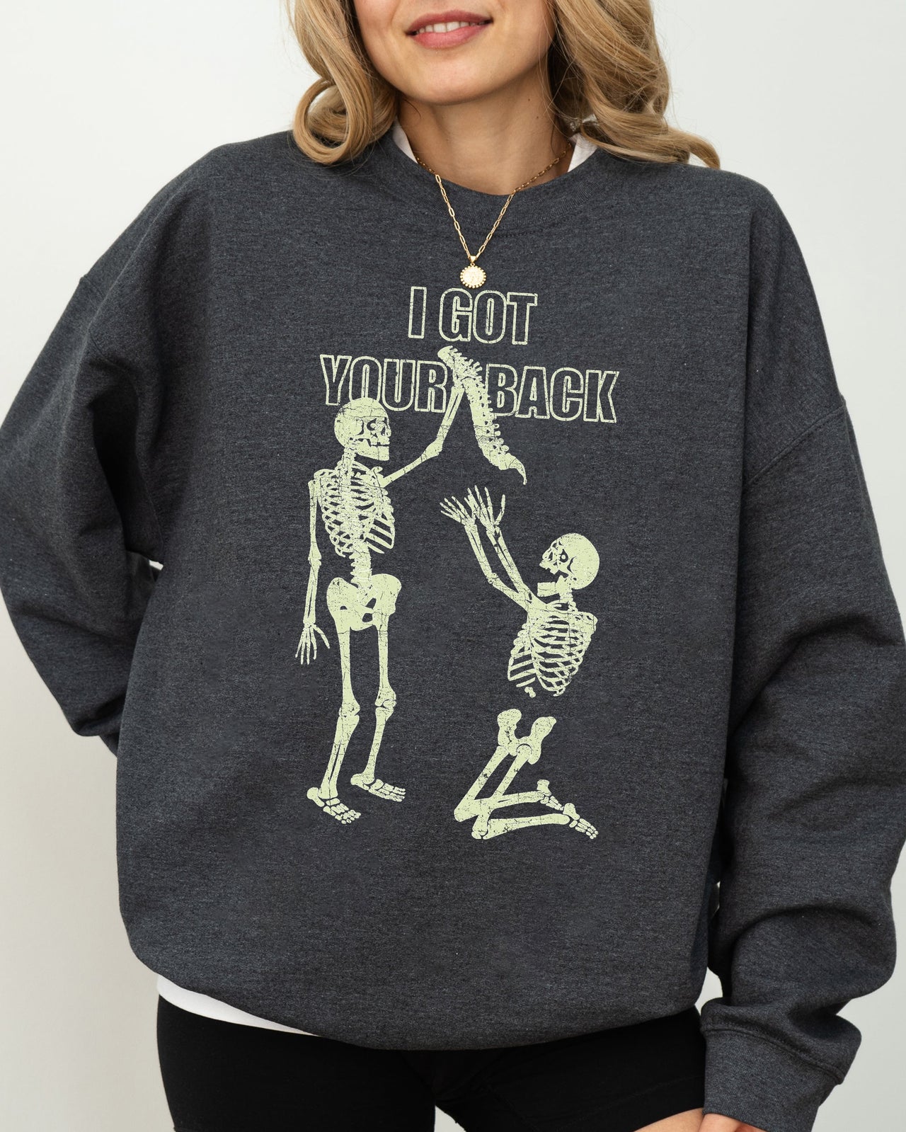 I Got Your Back Skeleton Retro Aesthetic Vintage Skull Graphic Premium Cozy Sweatshirt