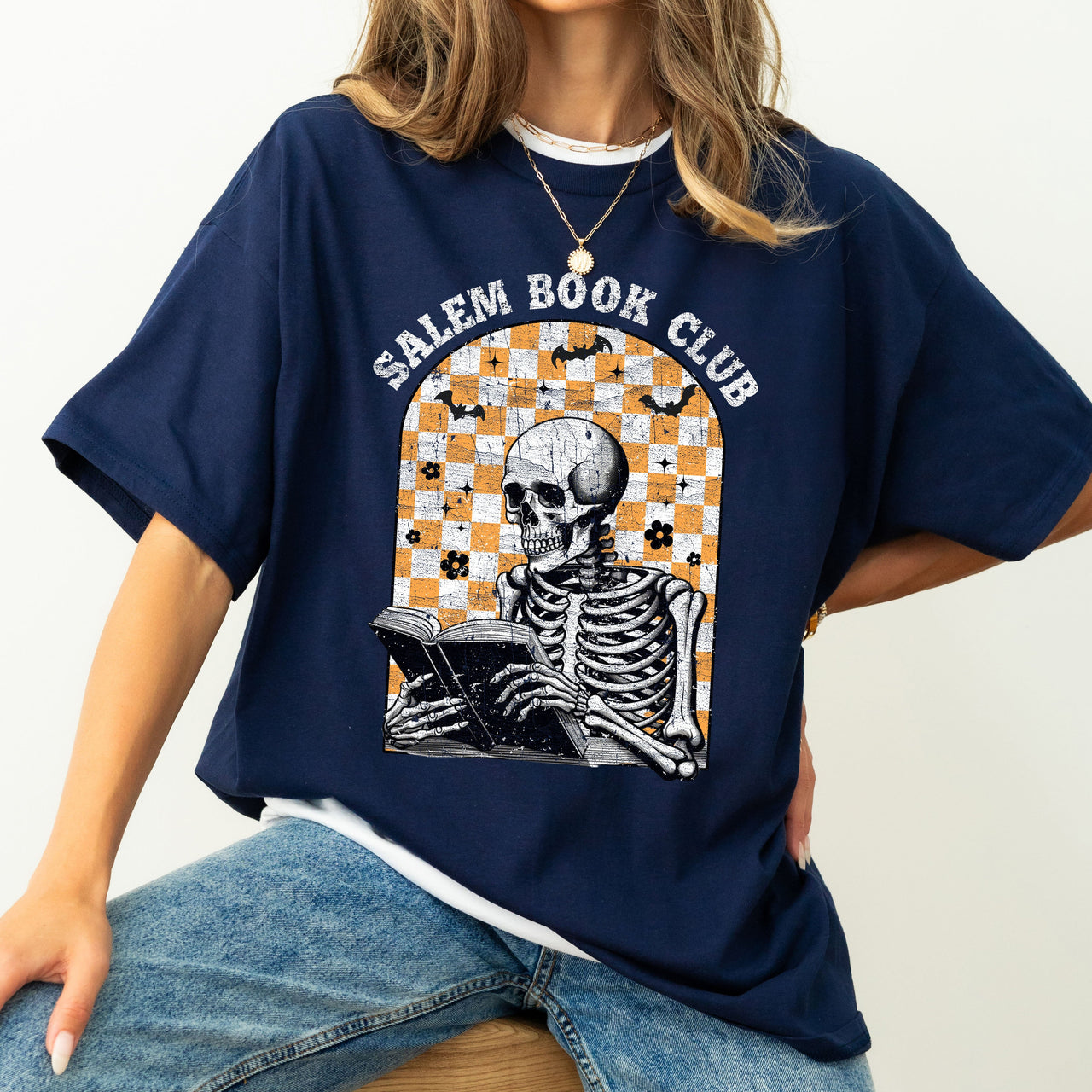 Salem Book Club Skeleton Checkered Retro Limited Deluxe Edition Comfort Colors Tee