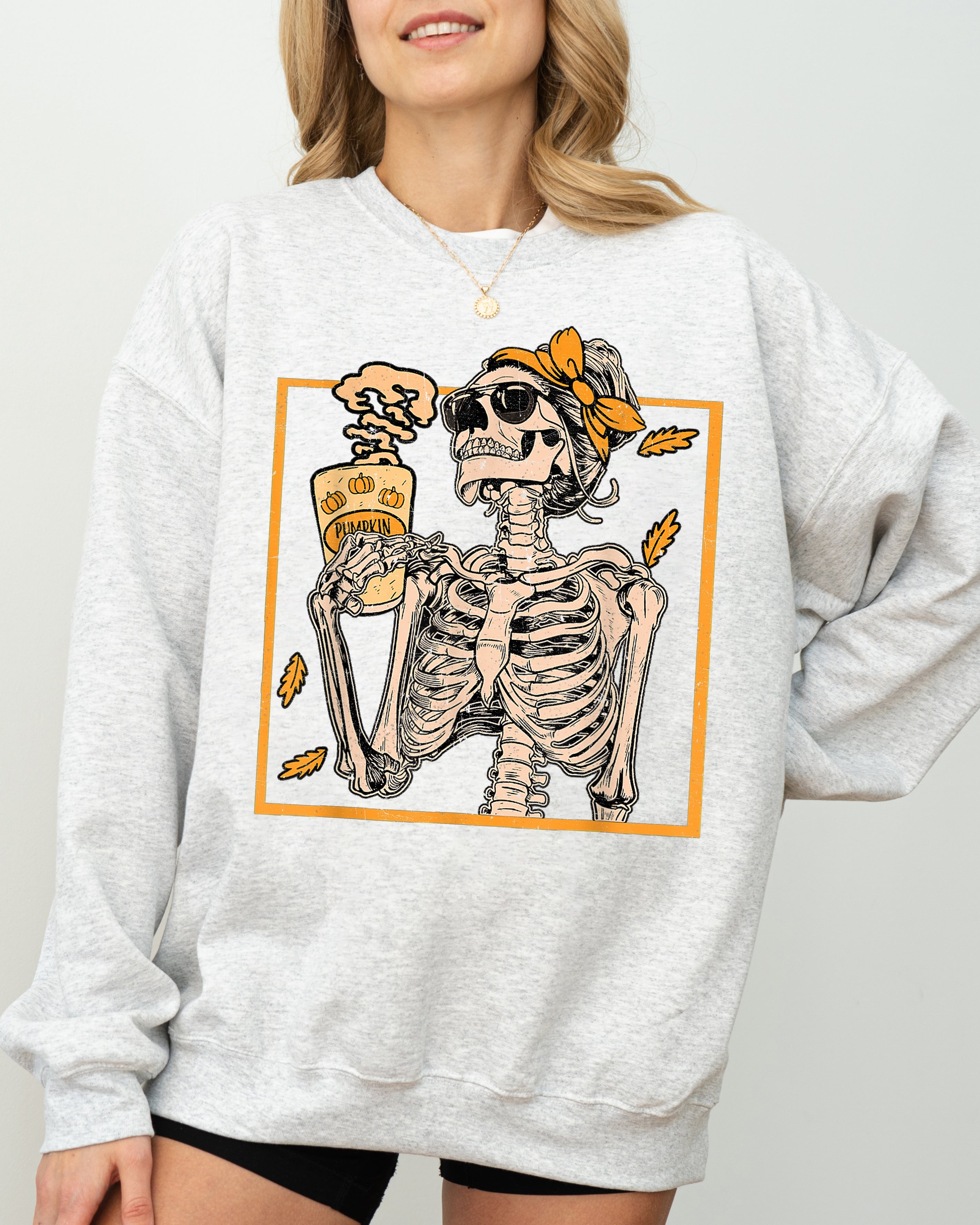 Coffee Lover Skeleton Lady Mom Retro Vintage Gothic Grunge Moody Nighttime Coffee Art Chic Edgy Sweatshirt