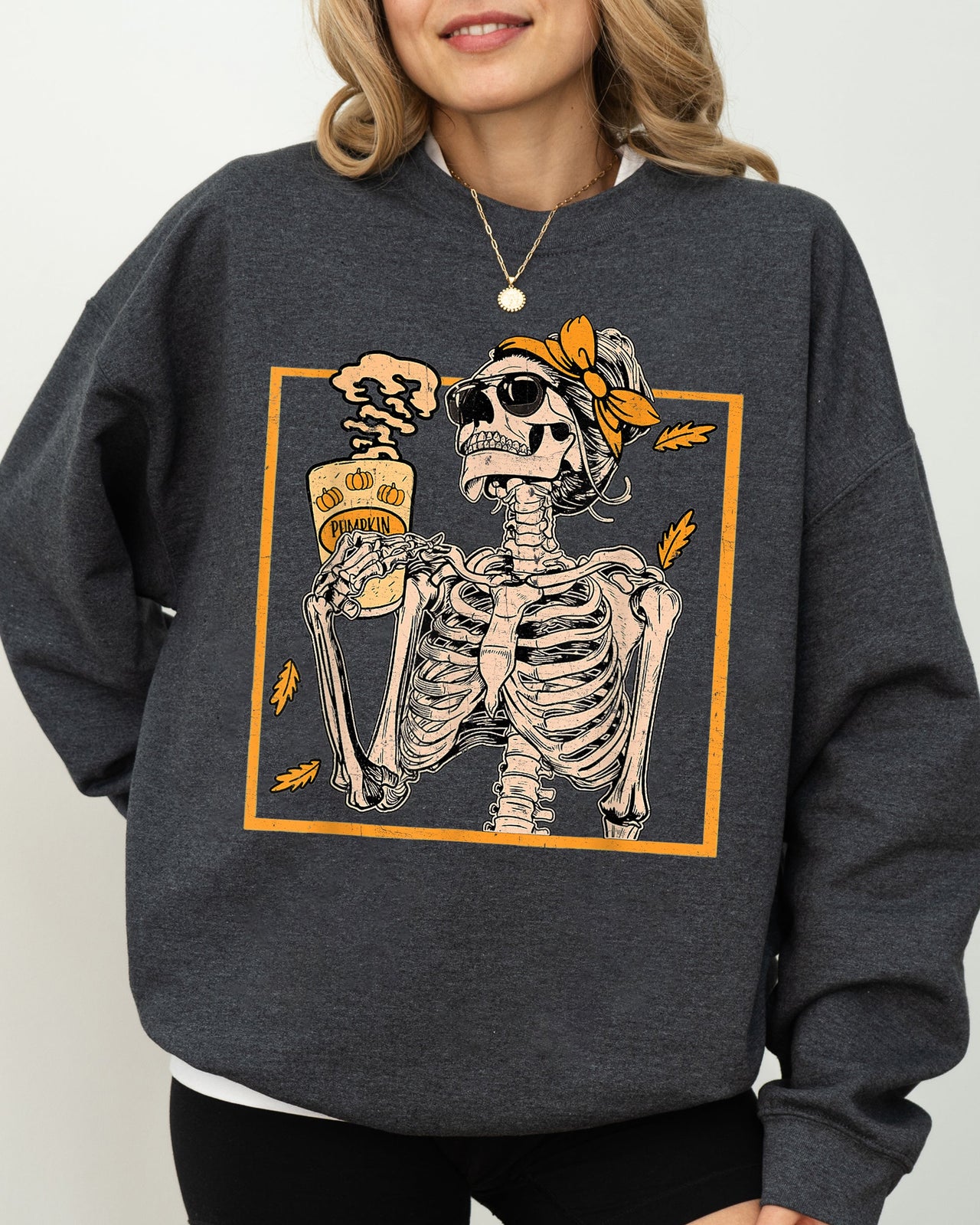 Coffee Lover Skeleton Lady Mom Retro Vintage Gothic Grunge Moody Nighttime Coffee Art Chic Edgy Sweatshirt