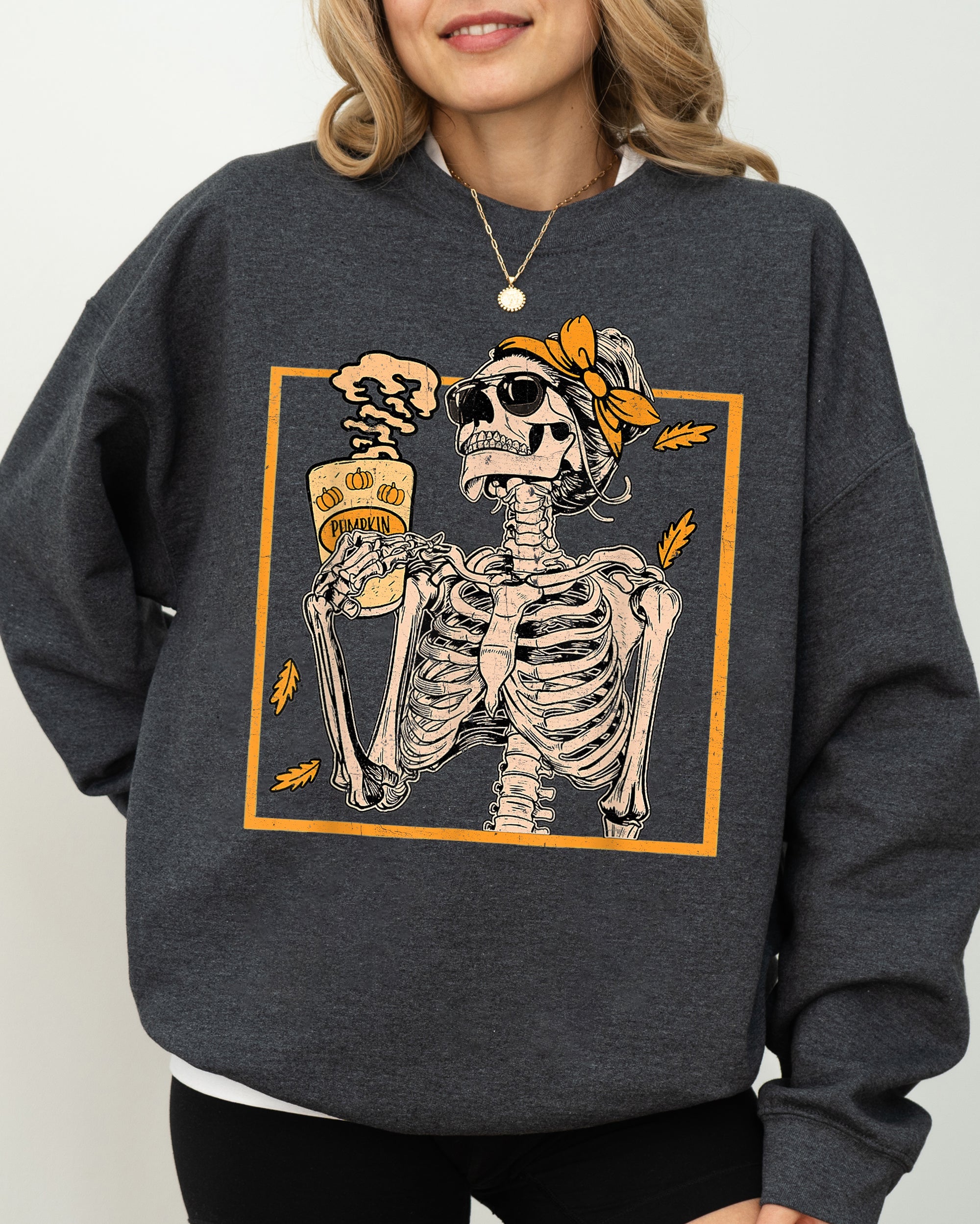 Coffee Lover Skeleton Lady Mom Retro Vintage Gothic Grunge Moody Nighttime Coffee Art Chic Edgy Sweatshirt
