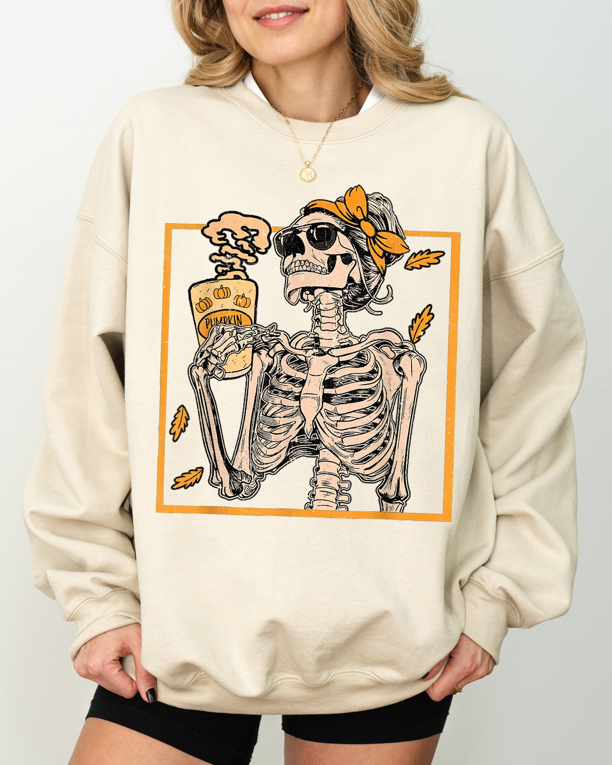Coffee Lover Skeleton Lady Mom Retro Vintage Gothic Grunge Moody Nighttime Coffee Art Chic Edgy Sweatshirt