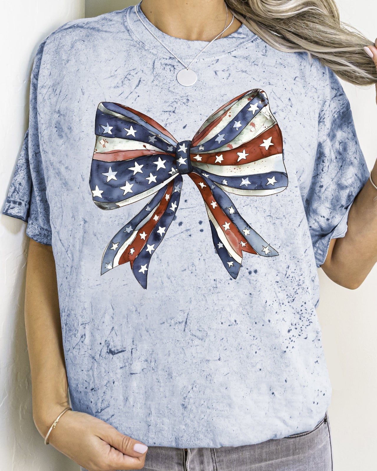 Patriotic Bow Ribbon USA 4th Of July Memorial Day Color Blast Comfort Colors Tee