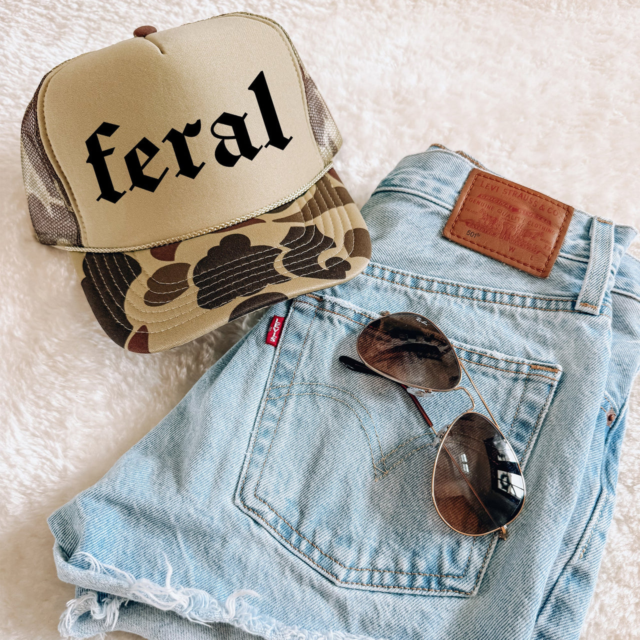 Feral Camo Night Hunter Streetwear Bold Statement Logo Limited Edition Trucker Hat