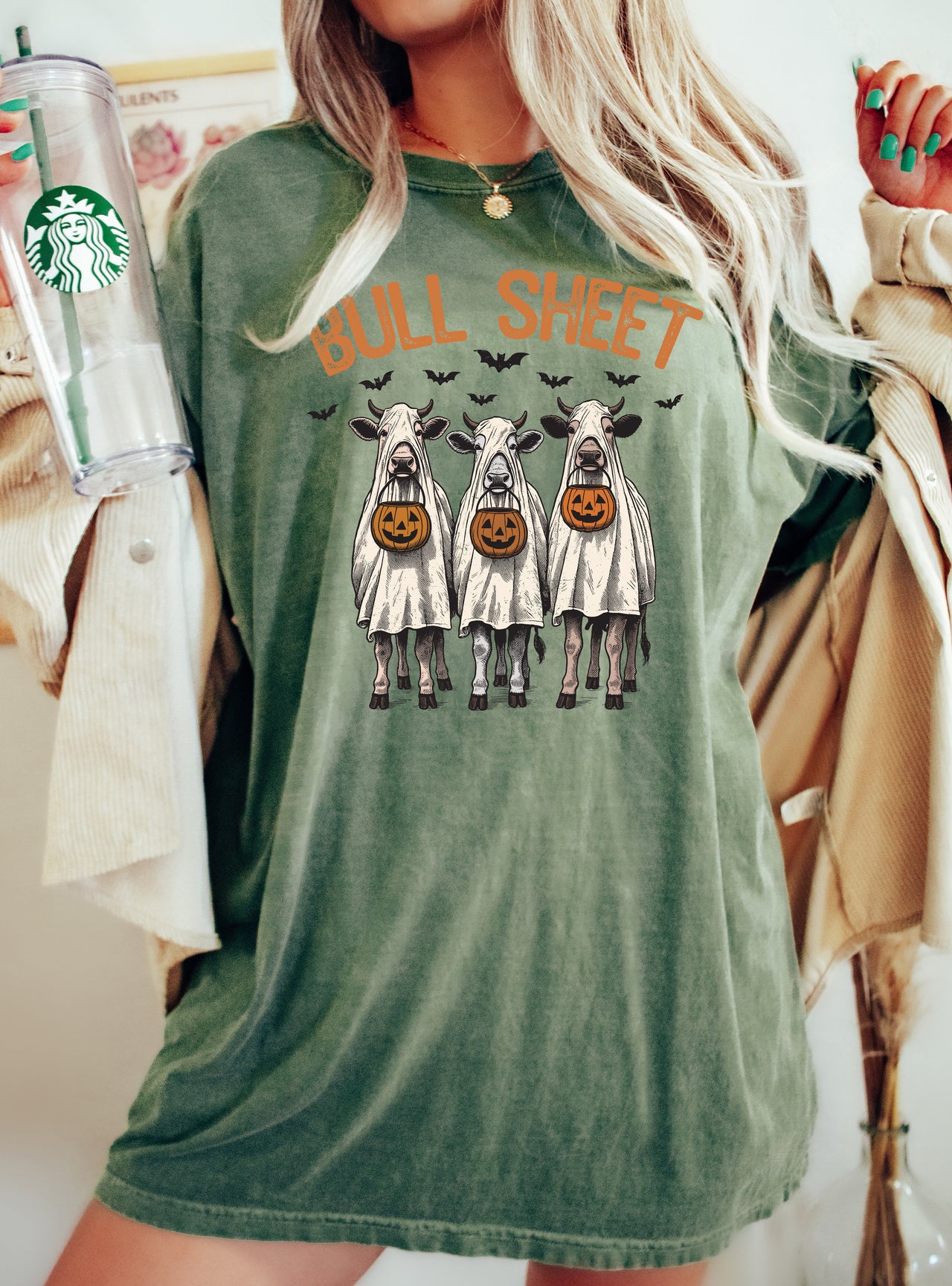Bull Sheet Cow Lovers Farm Ghost Western Witch Aesthetic Meme Halloween Costume Comfort Colors Tee