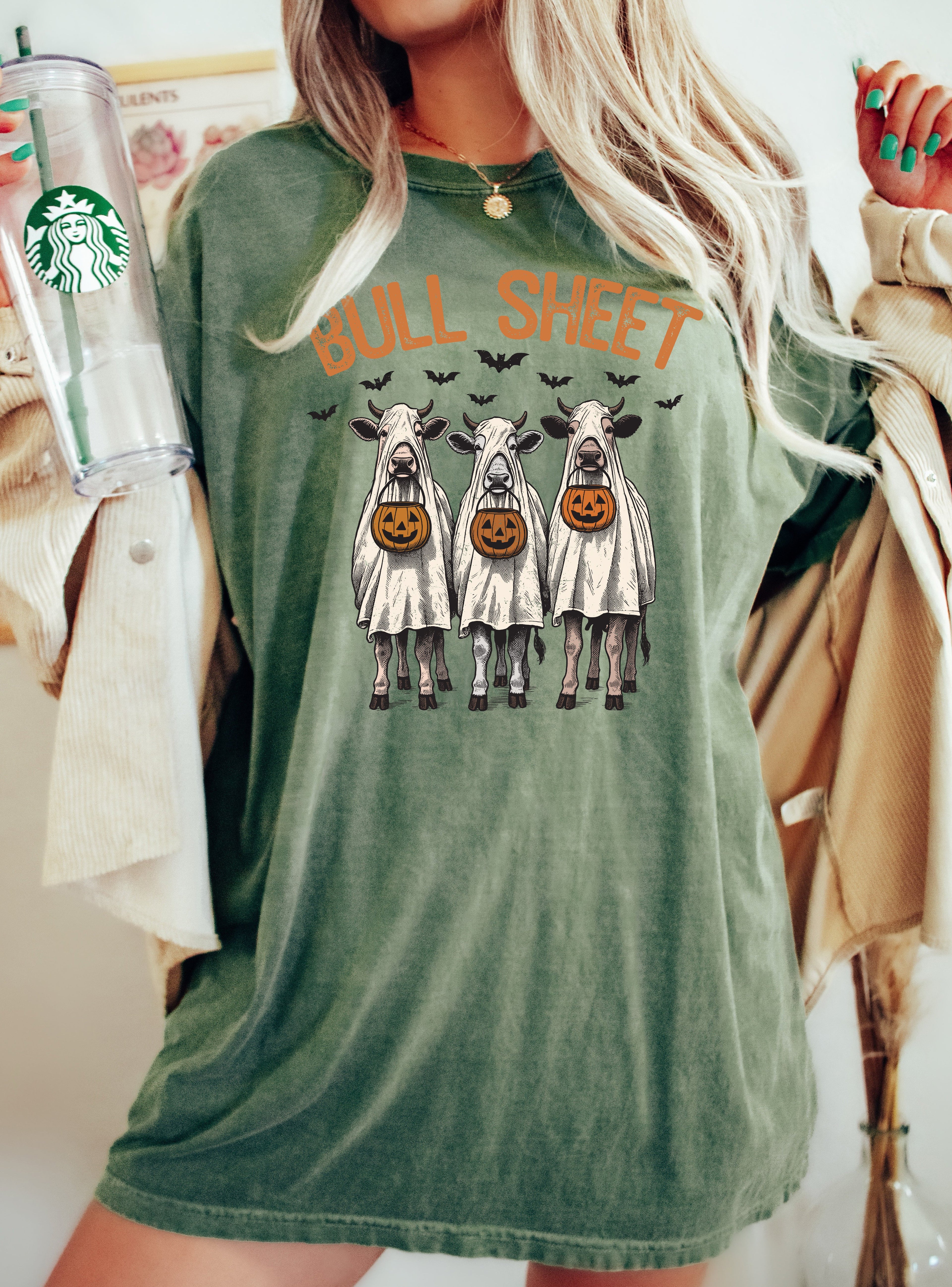 Bull Sheet Cow Lovers Farm Ghost Western Witch Aesthetic Meme Halloween Costume Comfort Colors Tee