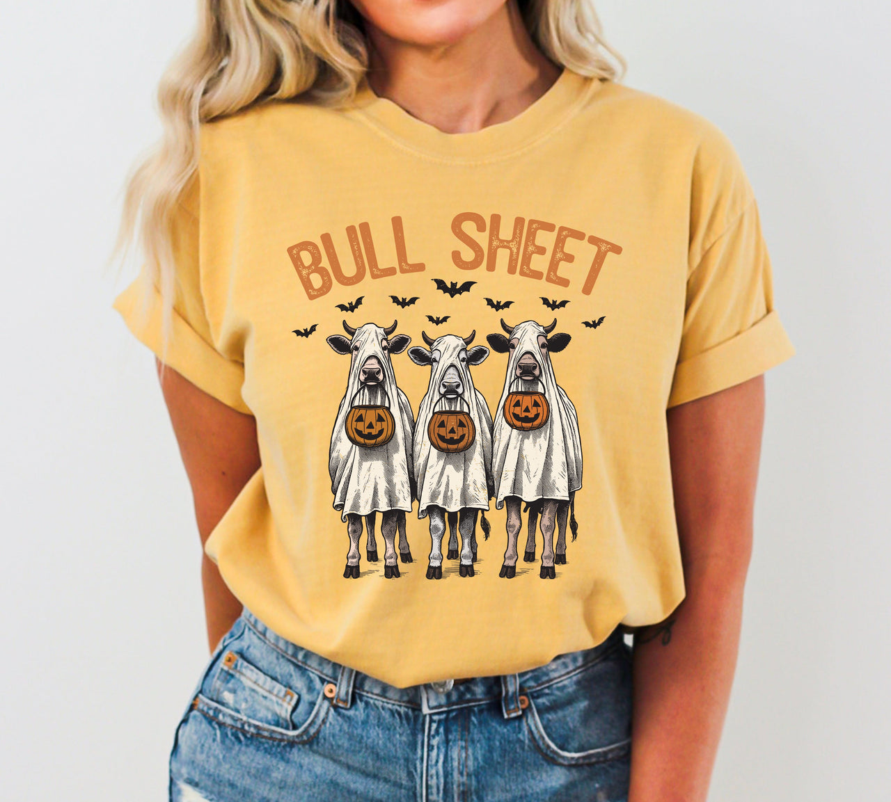 Bull Sheet Cow Lovers Farm Ghost Western Witch Aesthetic Meme Halloween Costume Comfort Colors Tee