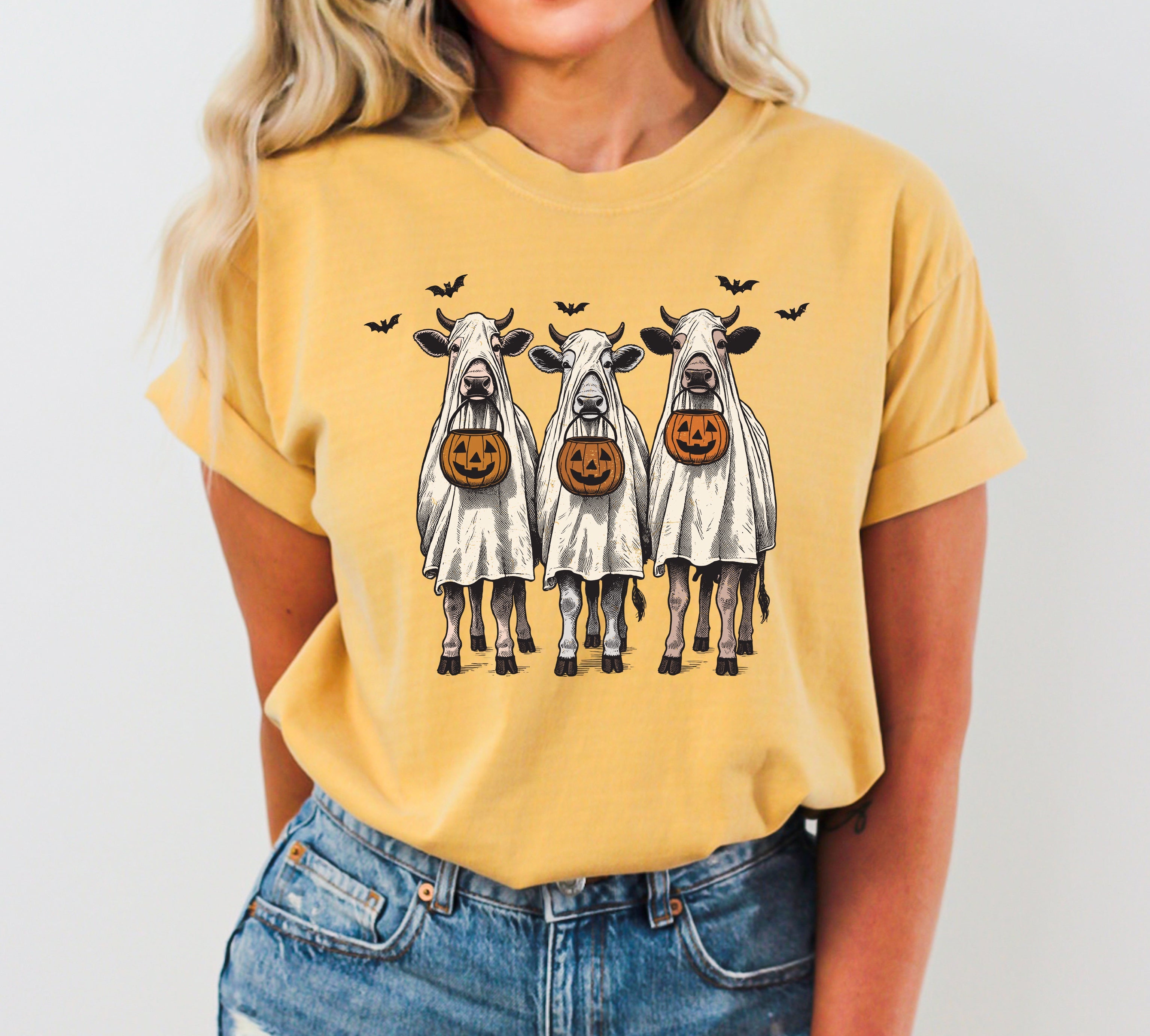 Bulls Cow Lovers Farm Ghost Western Witch Meme Halloween Costume Comfort Colors Tee