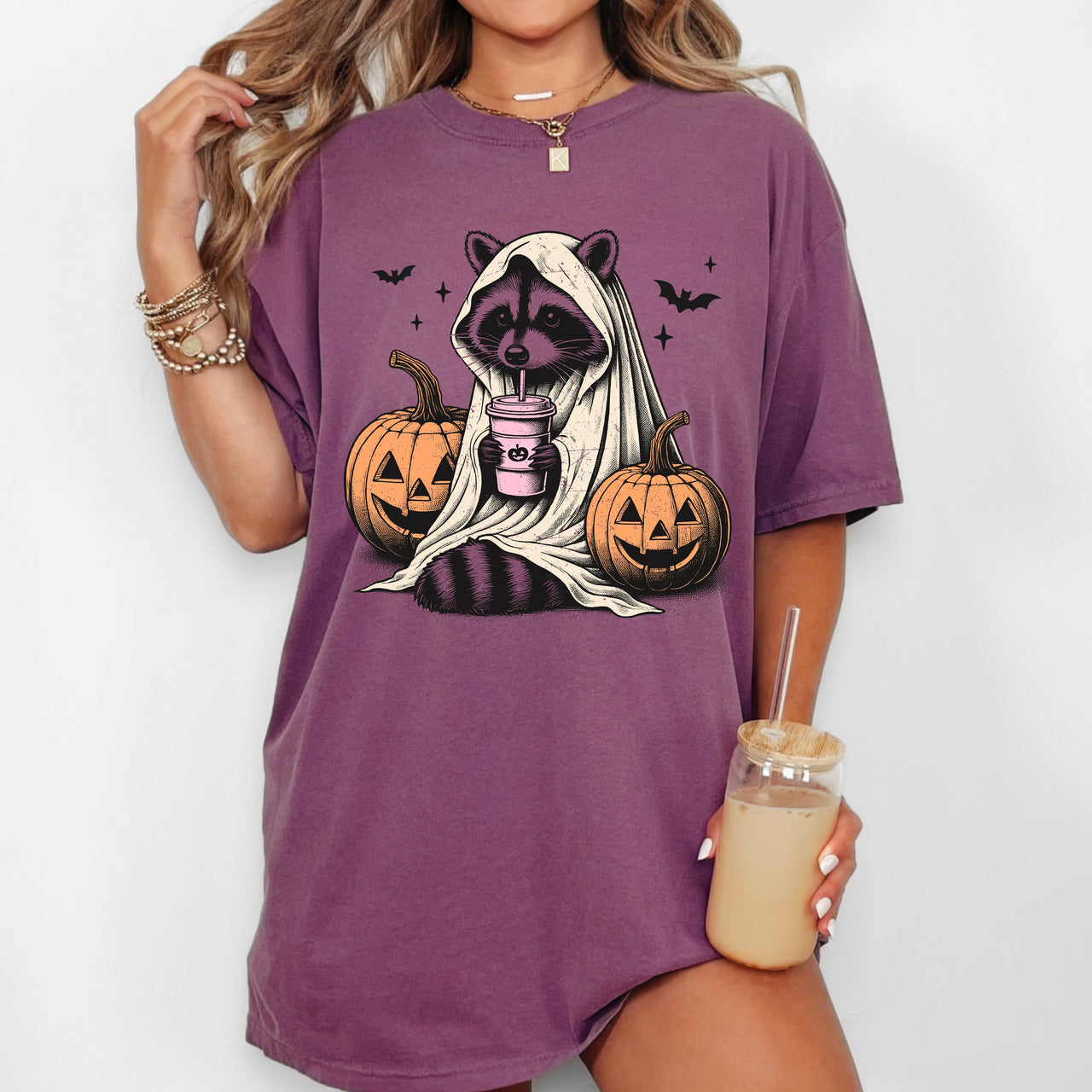 Raccoon Coffee Lovers Farm Ghost Western Witch Halloween Meme Costume Comfort Colors Tee