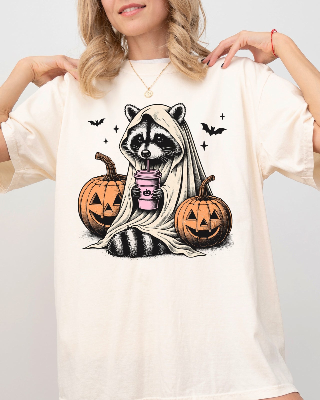 Raccoon Coffee Lovers Farm Ghost Western Witch Halloween Meme Costume Comfort Colors Tee