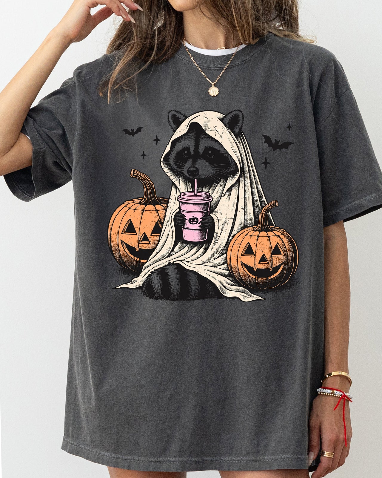 Raccoon Coffee Lovers Farm Ghost Western Witch Halloween Meme Costume Comfort Colors Tee