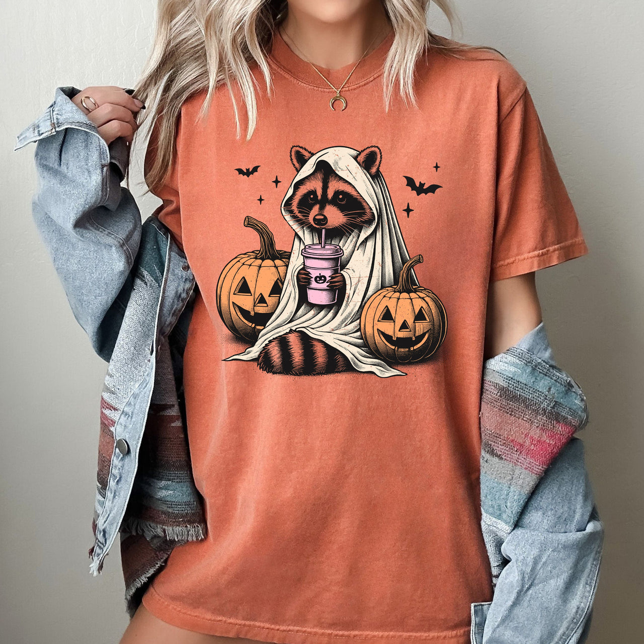 Raccoon Coffee Lovers Farm Ghost Western Witch Halloween Meme Costume Comfort Colors Tee