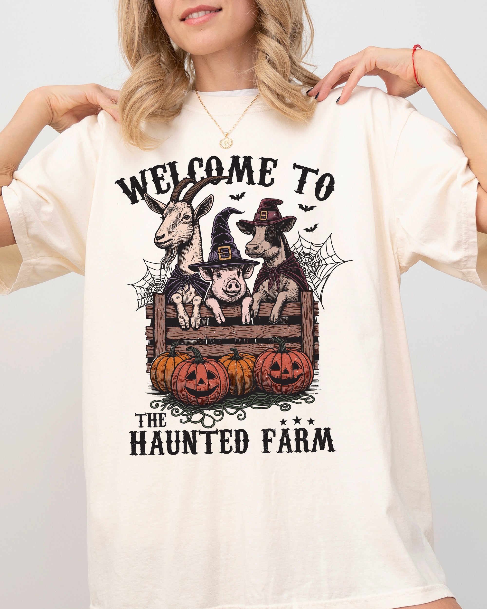 Haunted Farm Animal Lover Ghost Western Witch Halloween Meme Collector Edition Comfort Colors Tee