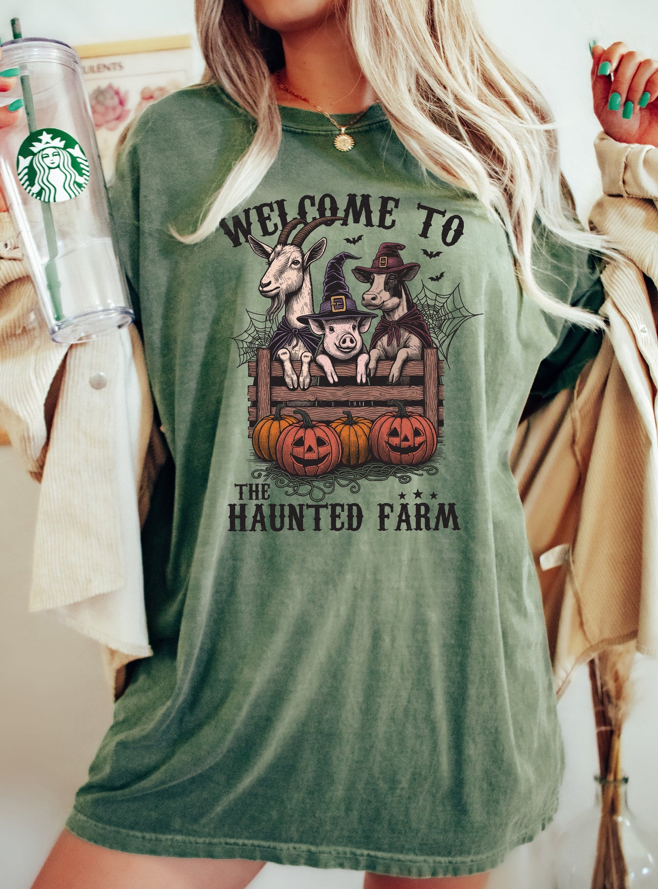 Haunted Farm Animal Lover Ghost Western Witch Halloween Meme Collector Edition Comfort Colors Tee